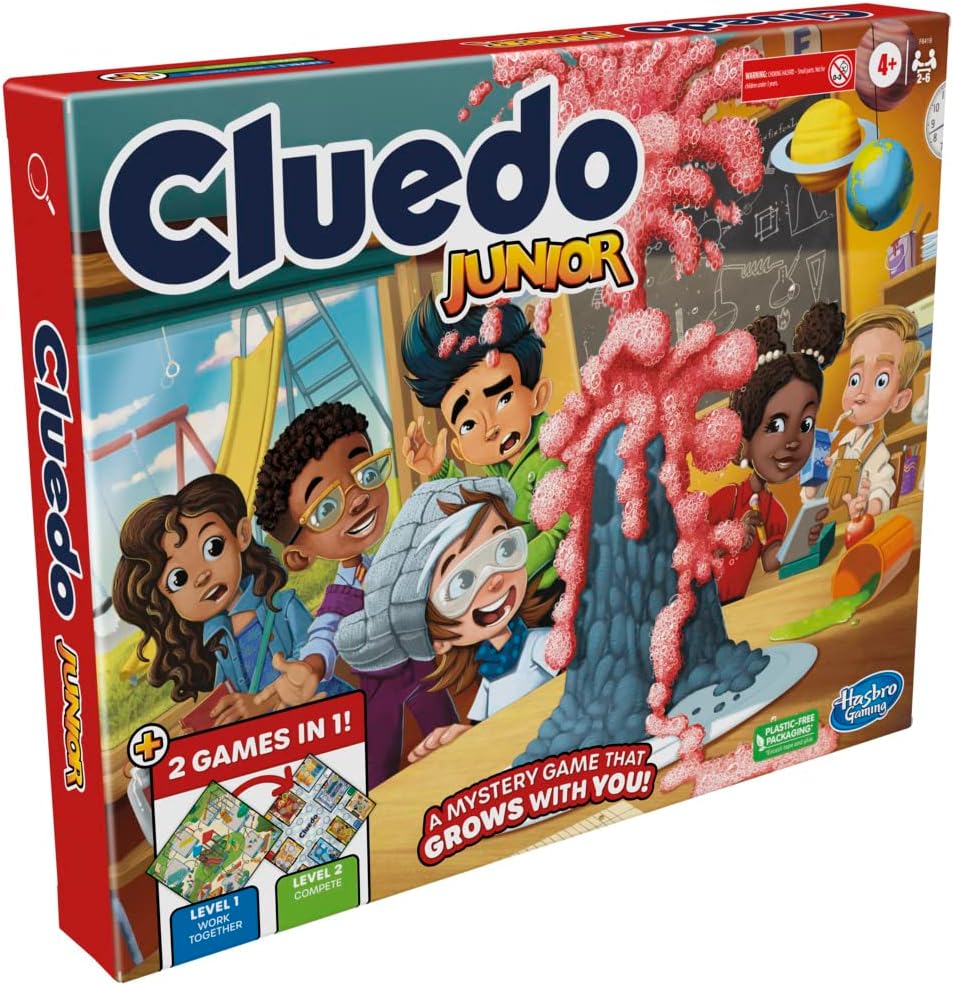 Clue Junior-Spiel, 2-seitiges Spielbrett, 2 Spiele in 1, Clue Mystery-Spiel für Jüngere