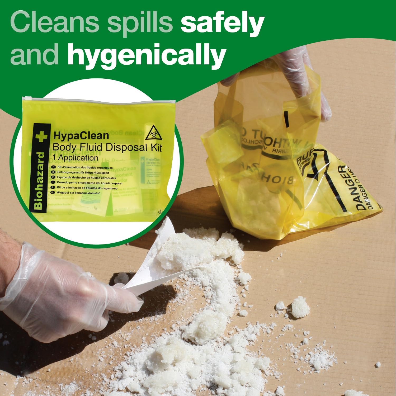 HypaClean - Body Fluid Disposal Kit (Single Use) with Vinyl Wallet 4
