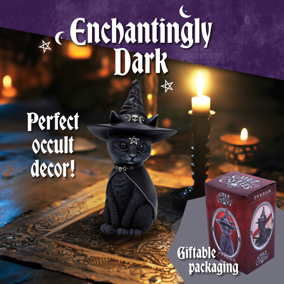 Nemesis Now Purrah Hexenhut okkulte Katzenfigur, schwarz, 13,5 cm