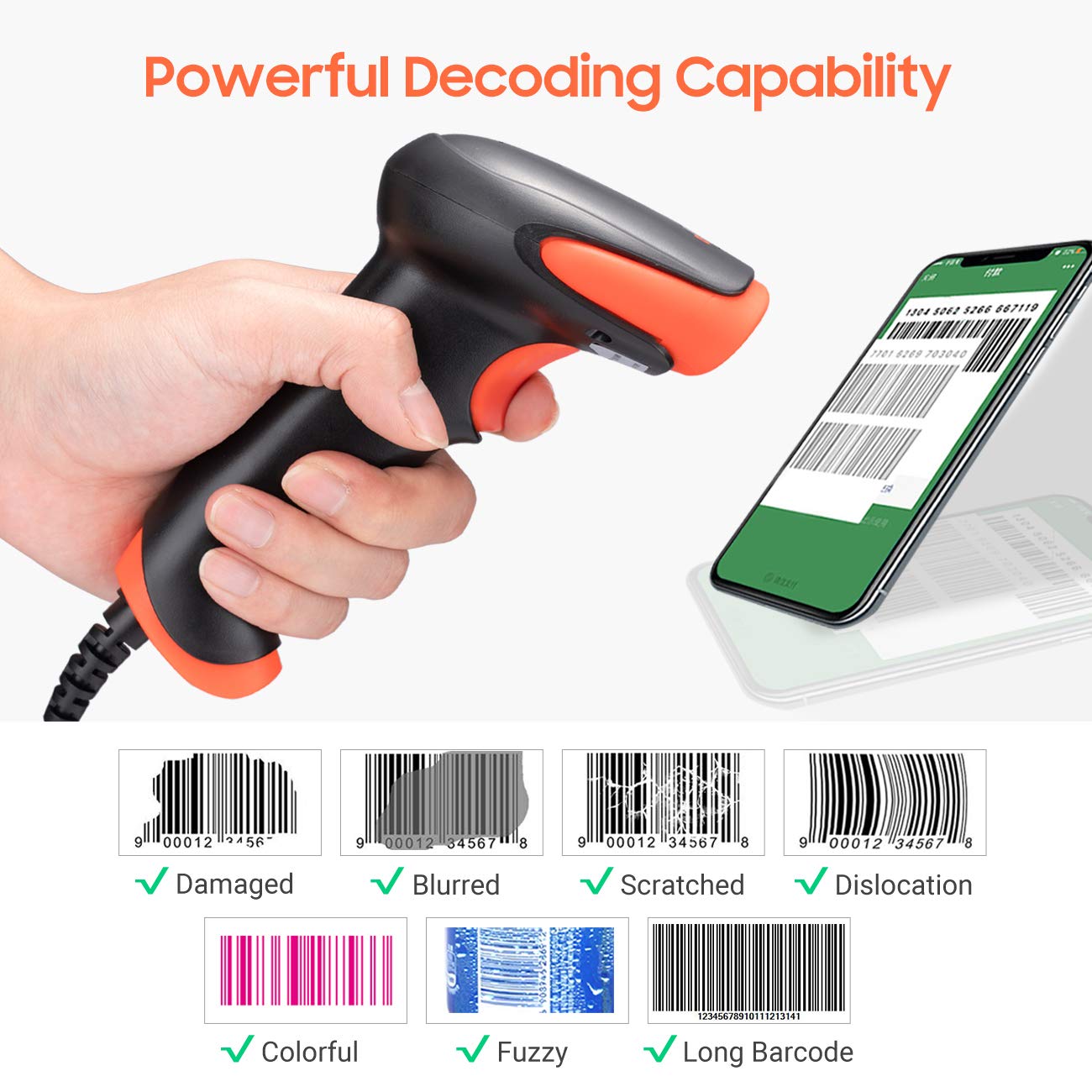 Tera 1500C CCD USB Wired 1D Barcode Scanner | 1500 Pixel Imaging | Reads Screen & Paper 4