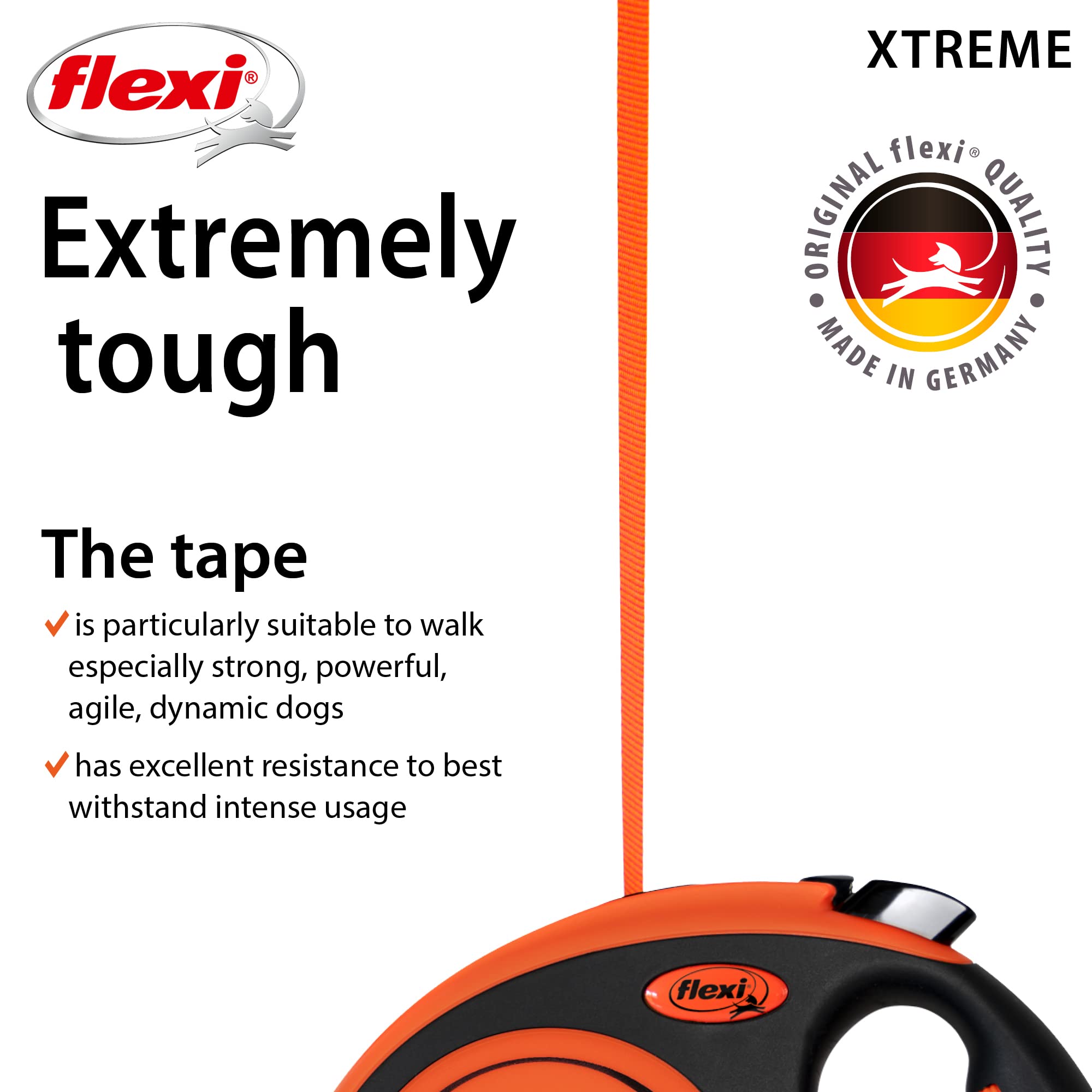 flexi Xtreme M Retractable Dog Lead - 5m Tape, 35kg Max, Orange/Black 3