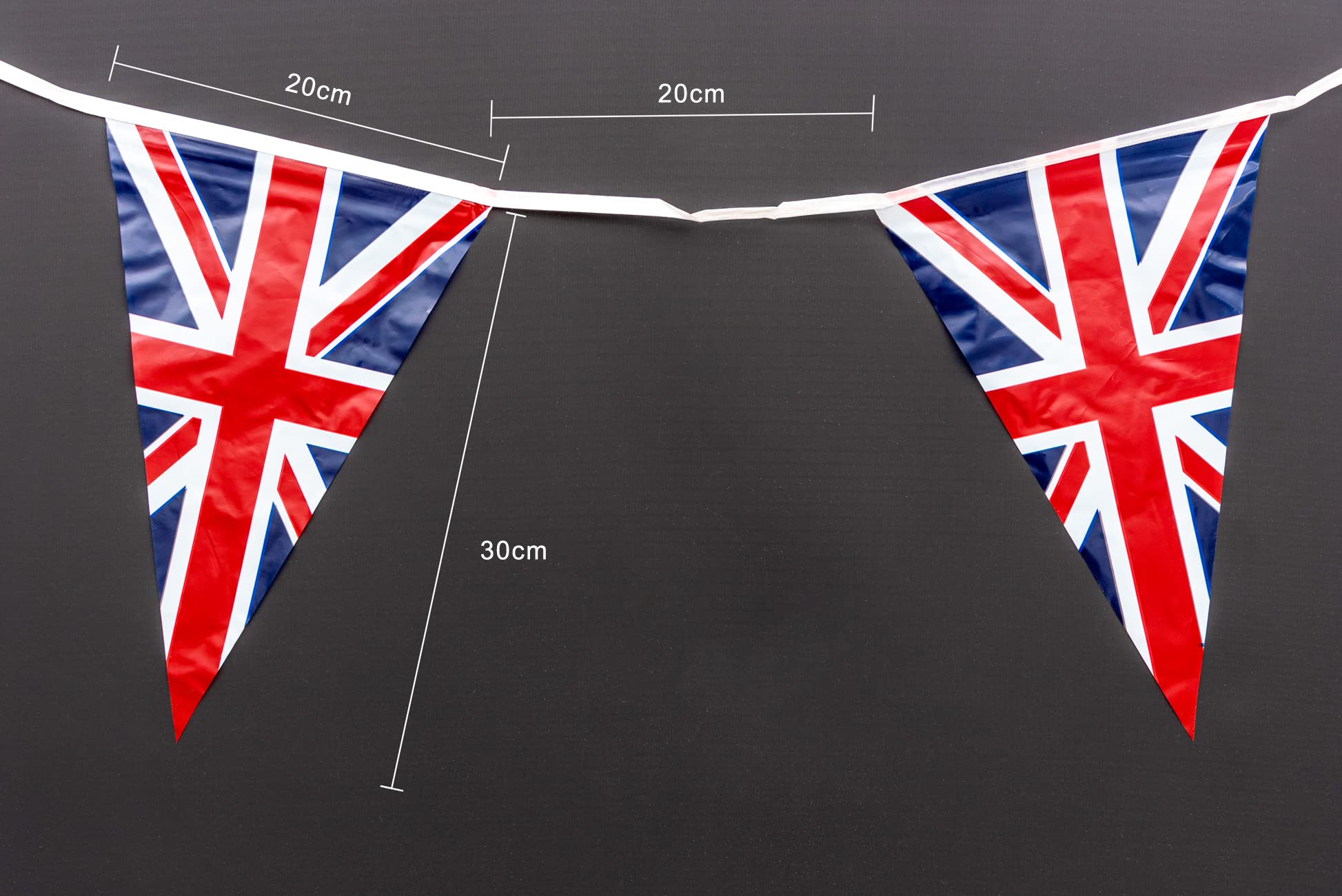 SHATCHI Union Jack Bunting Banner - 20m/65ft Long, 50 Triangle Plastic Flags for UK Celebrations 3