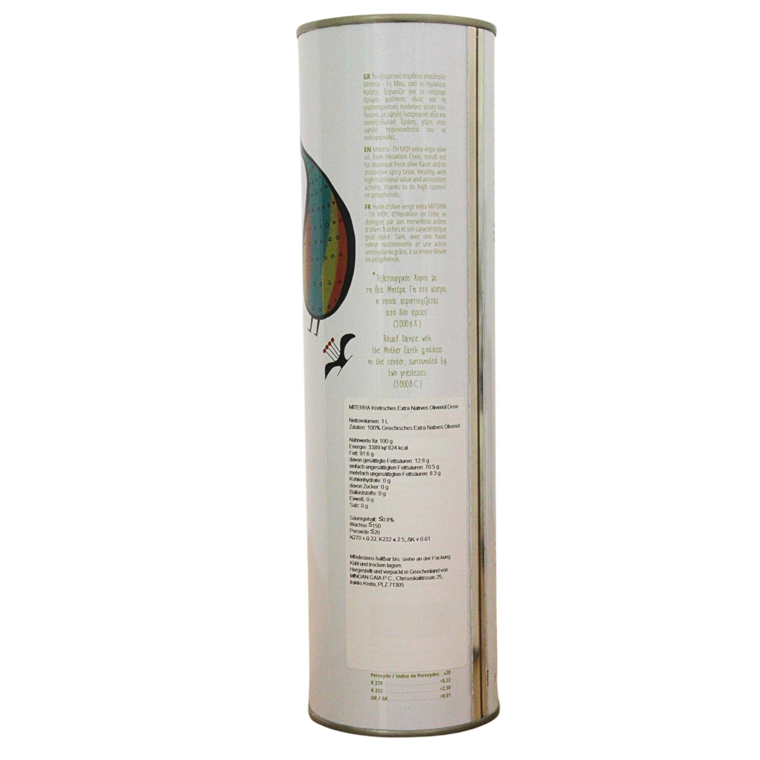MITERRA Cretan Extra Virgin Olive Oil - Cold-Pressed Koroneiki | 1 Litre Tin