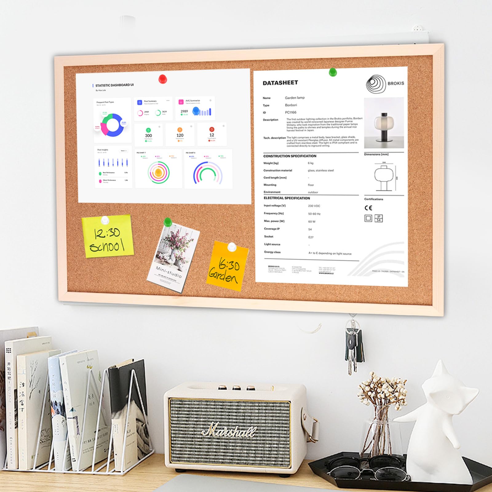 ASelected Cork Bulletin Board - 60 x 40 cm Natural Wood Frame | Wall Mountable | Includes Pins 5