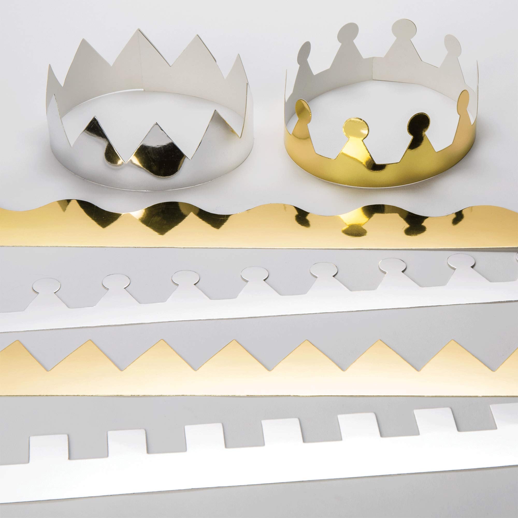Baker Ross EV299 Metallic Card Crowns - Pack of 12 | Adjustable 57cm | Gold & Silver 1