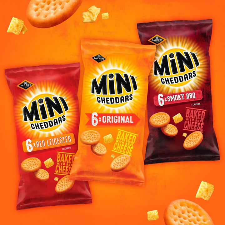 Jacob's Mini Cheddars Red Leicester Flavour Multipack Crisps, Oven-Baked with Real Cheese