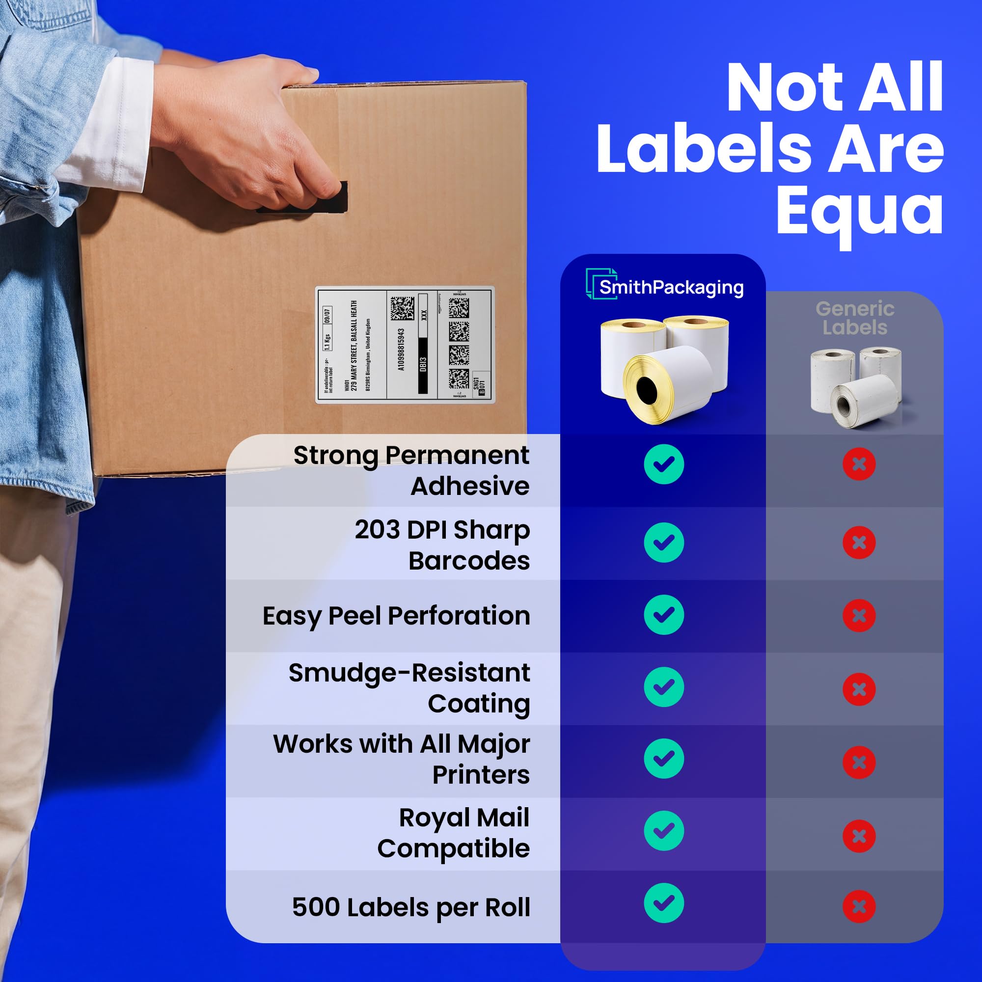 SmithPackaging Direct Thermal Shipping Labels - 100mm x 150mm (4"x6") | 500 Labels/Roll | Waterproof & Oilproof 7