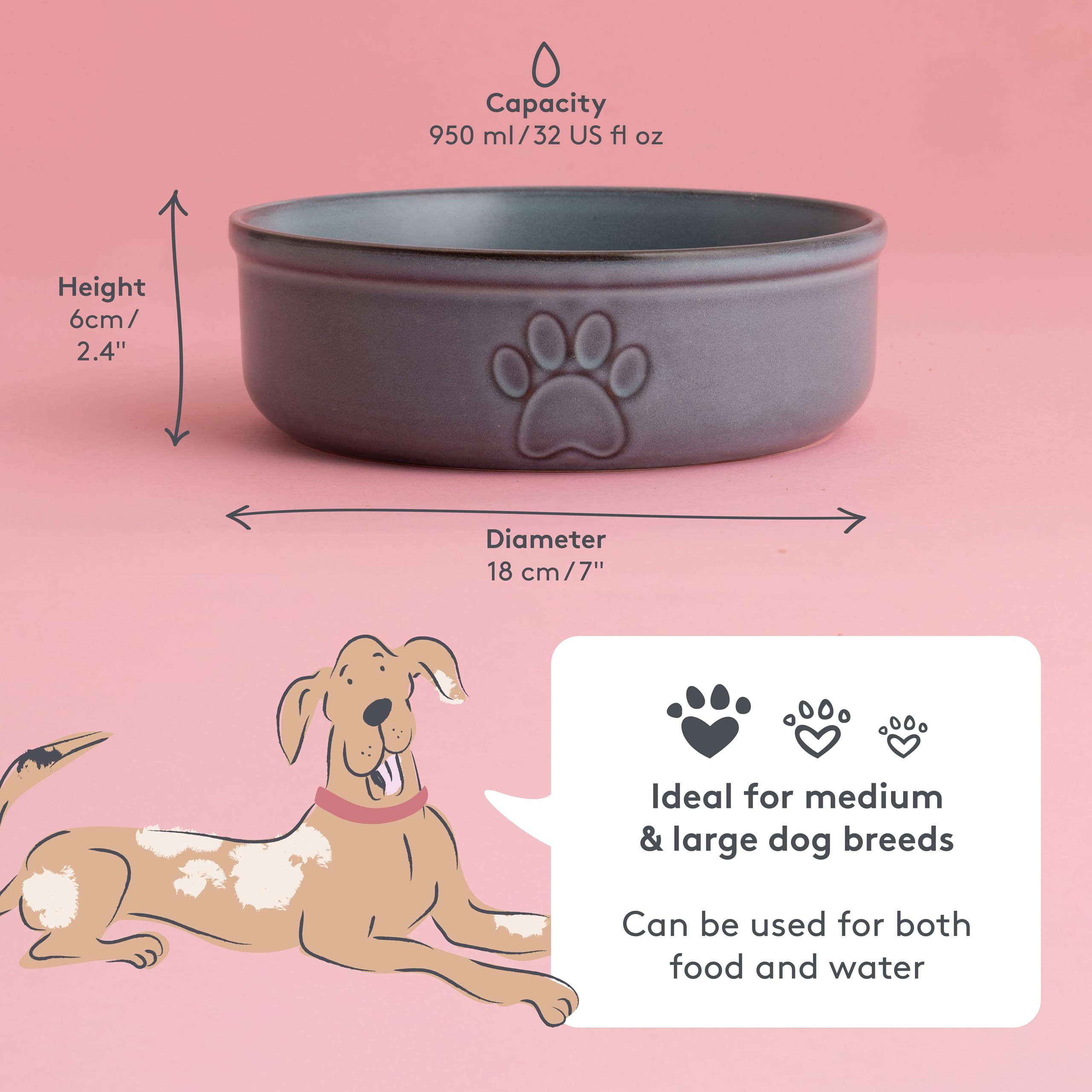 Mason Cash Reactive Paw Large Dog Bowl - 18cm Diameter, 950ml Capacity, Stoneware 2