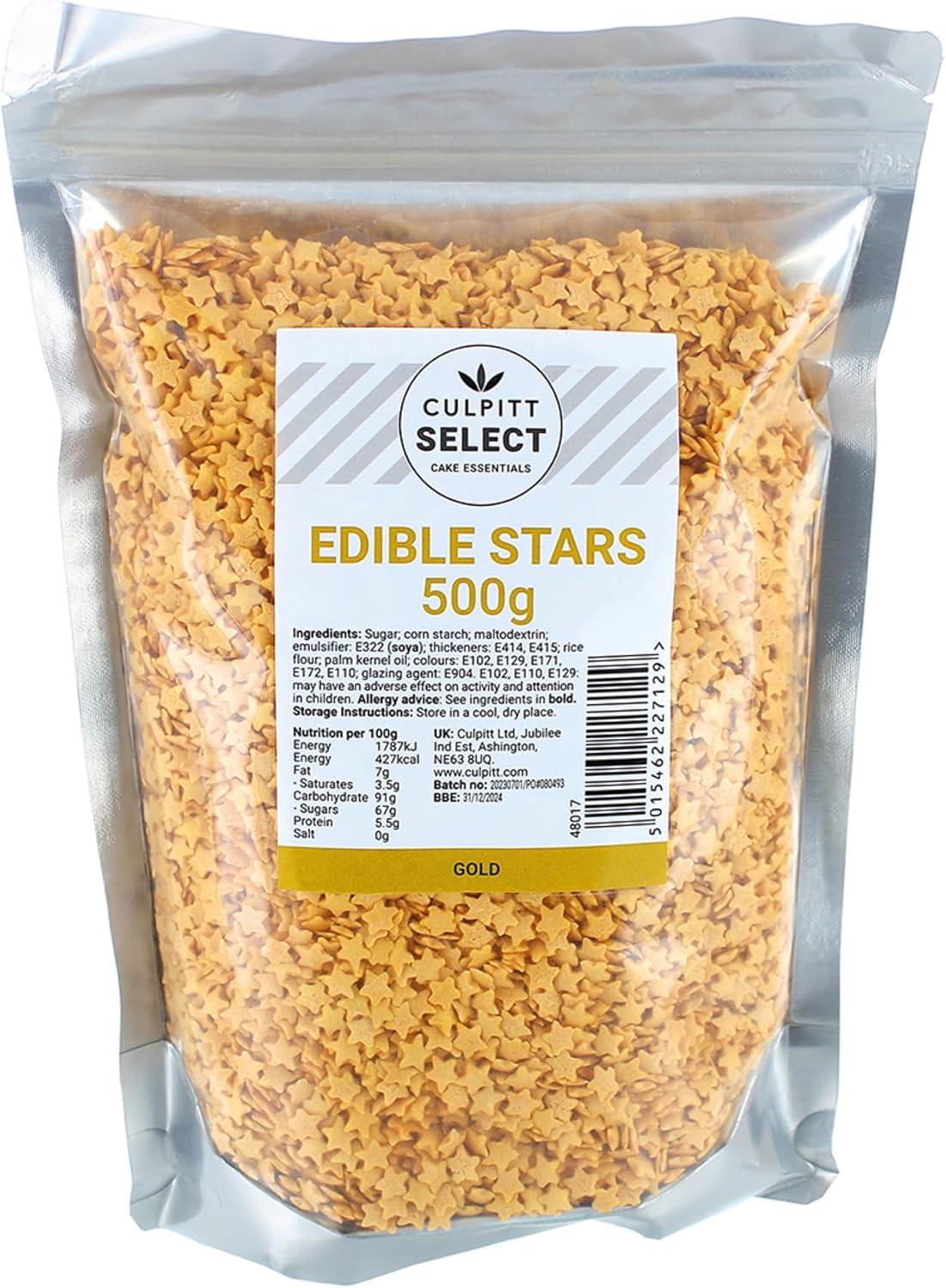 Culpitt Select Edible Gold Stars - Cake Sprinkle Decorations 500g 1