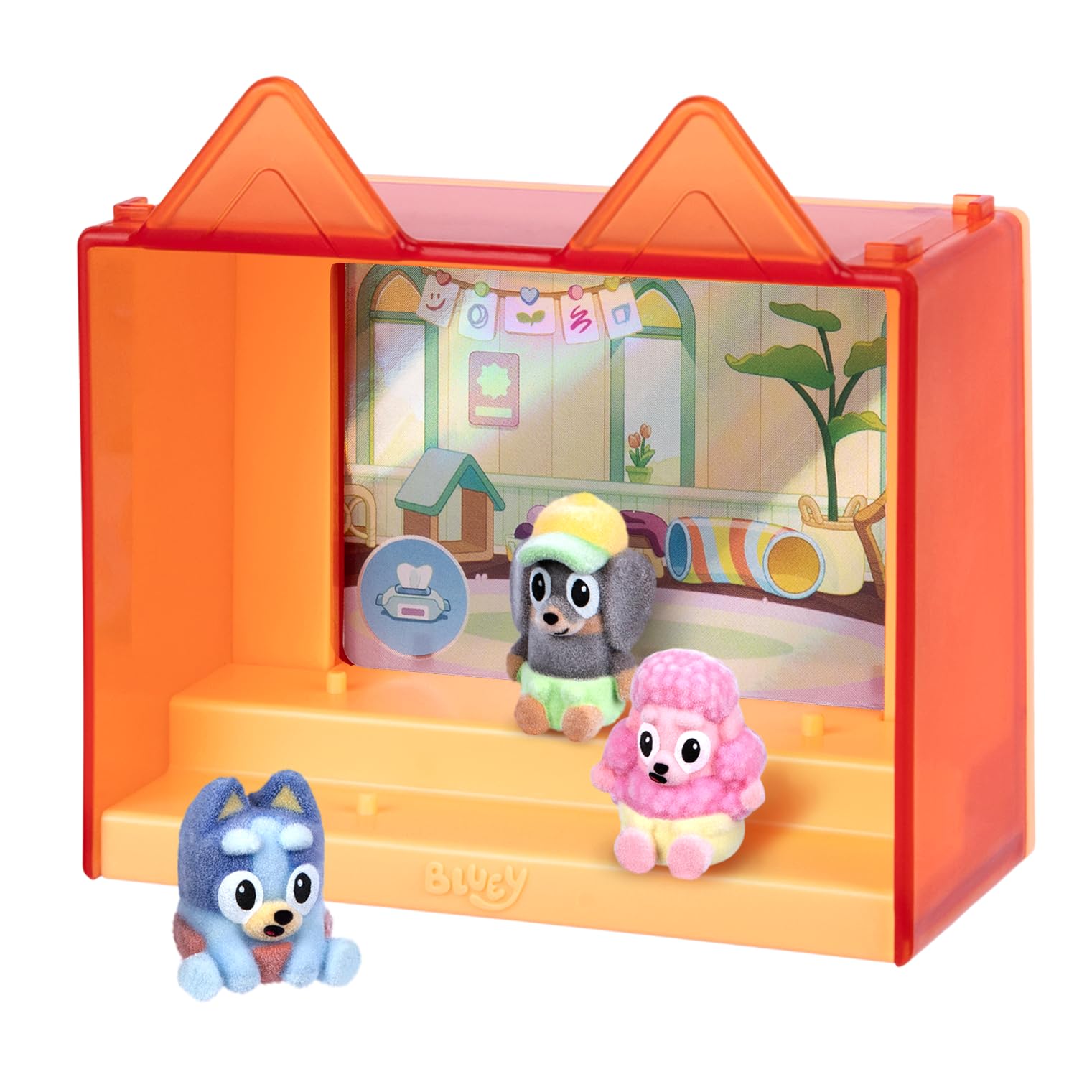 Bluey Fuzzies Episode Pack: Baby Race with 3 Flocked Collectible Figures | Ages 3+