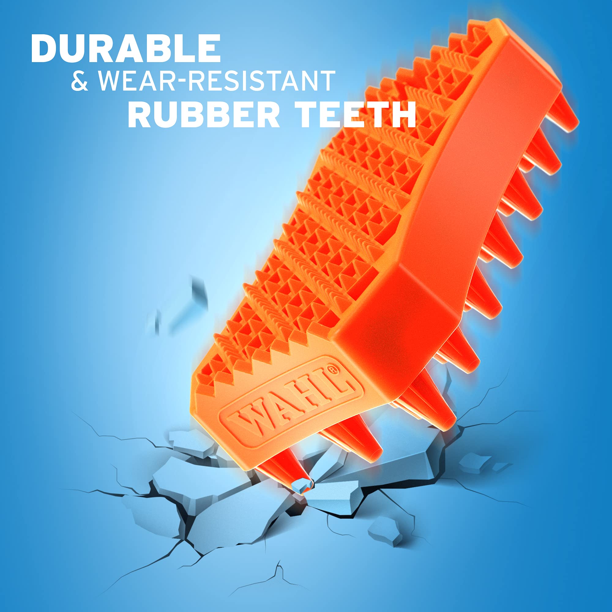 Wahl Pet Sheddy Rubber Brush - 5-in-1 Dual-Head Grooming Tool for Wet/Dry Use | Orange 3