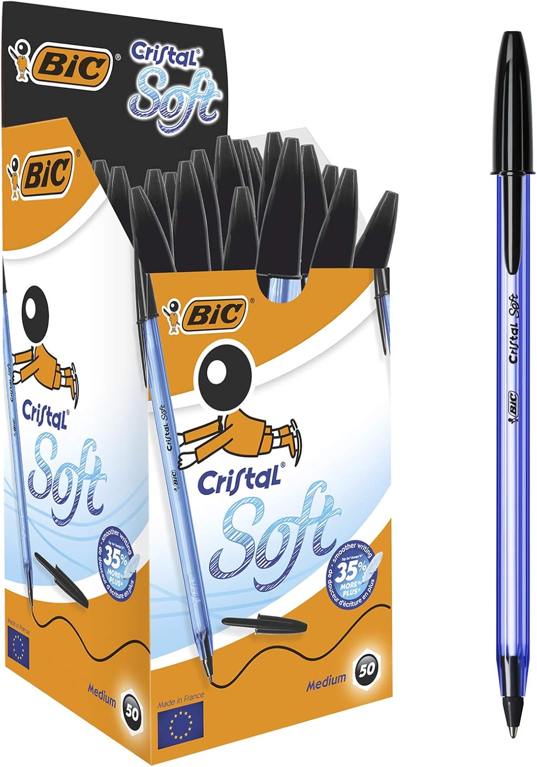 BIC 921263 Cristal Soft Ballpoint Pens Non-Retractable Black Box of 50 1