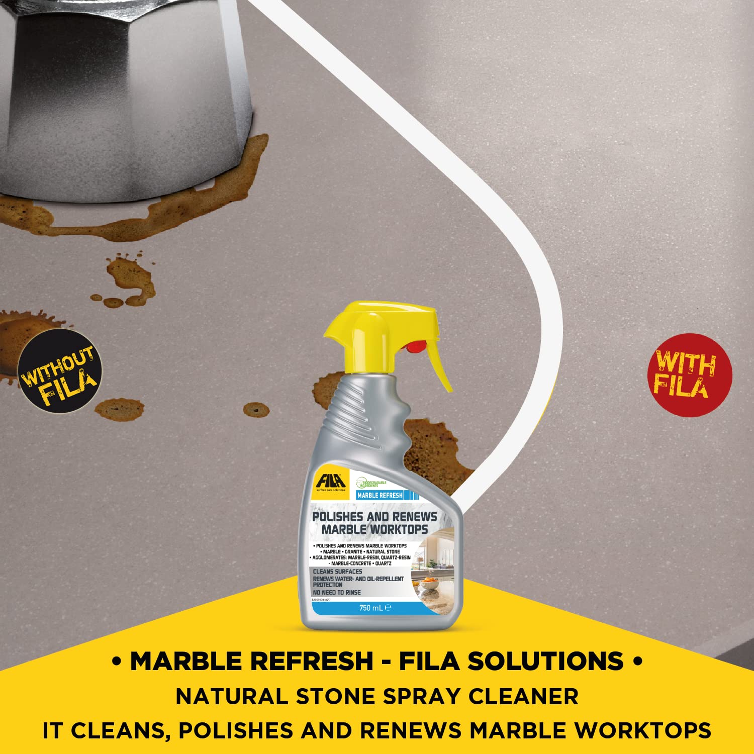 FILA Surface Care Solutions MARBLE REFRESH Marble Cleaner Spray for Worktops | 750 ml