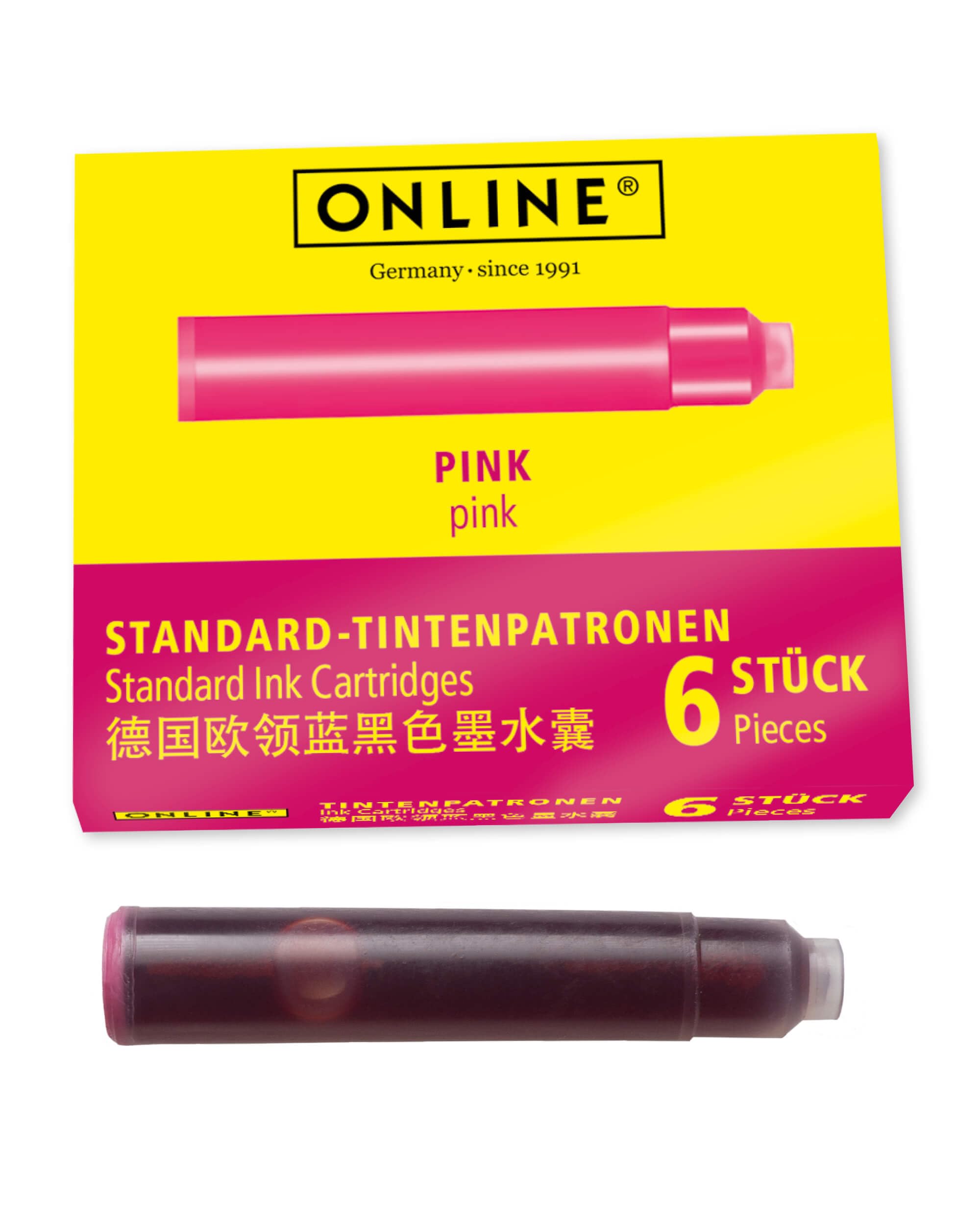 Online Standard Fountain Pen Ink Cartridges - Universal Fit, Pink Color | 6 Pack 1