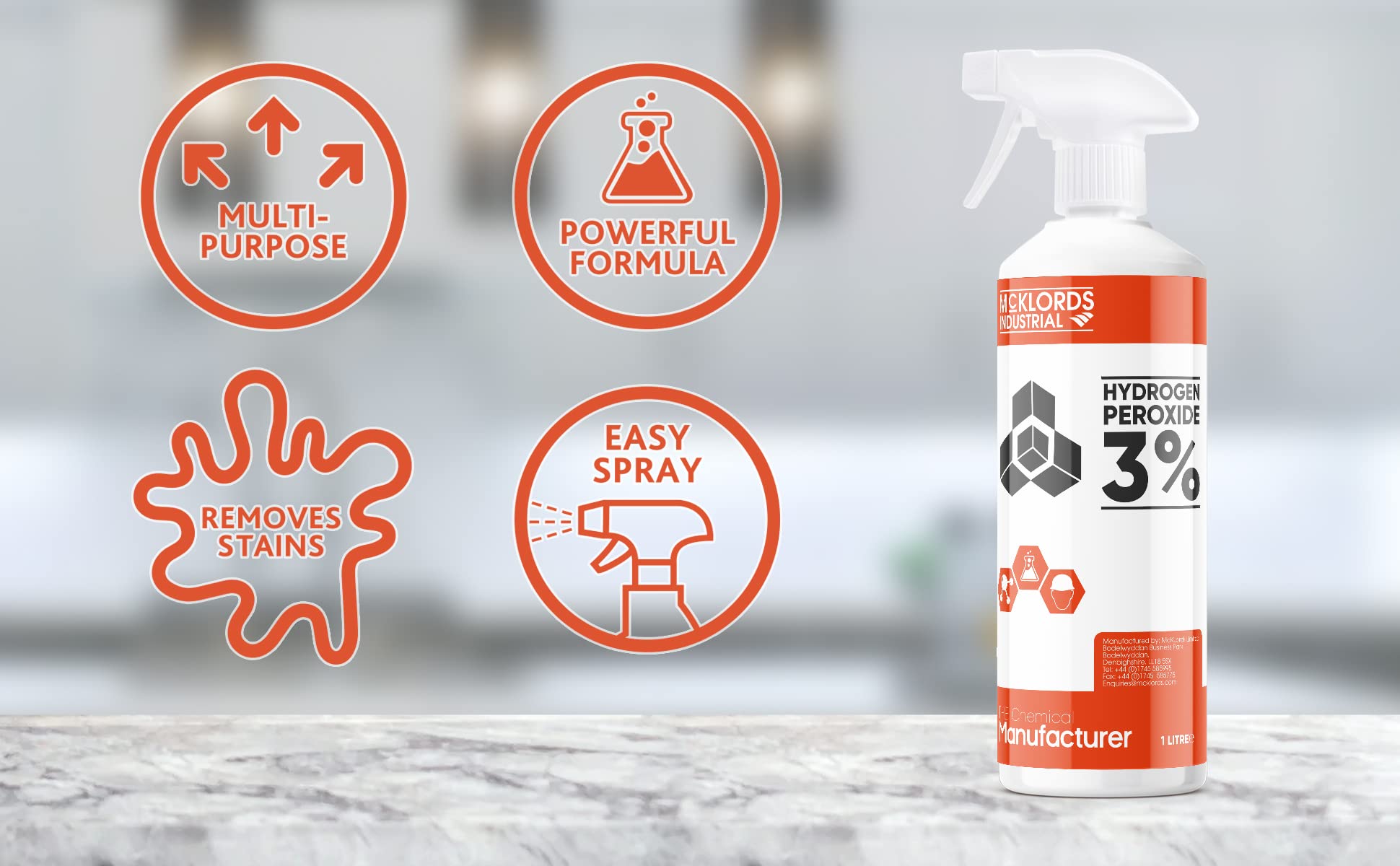 McK LORDS All-Purpose Cleaner - 3% Hydrogen Peroxide Solution | 1 Litre Liquid 3