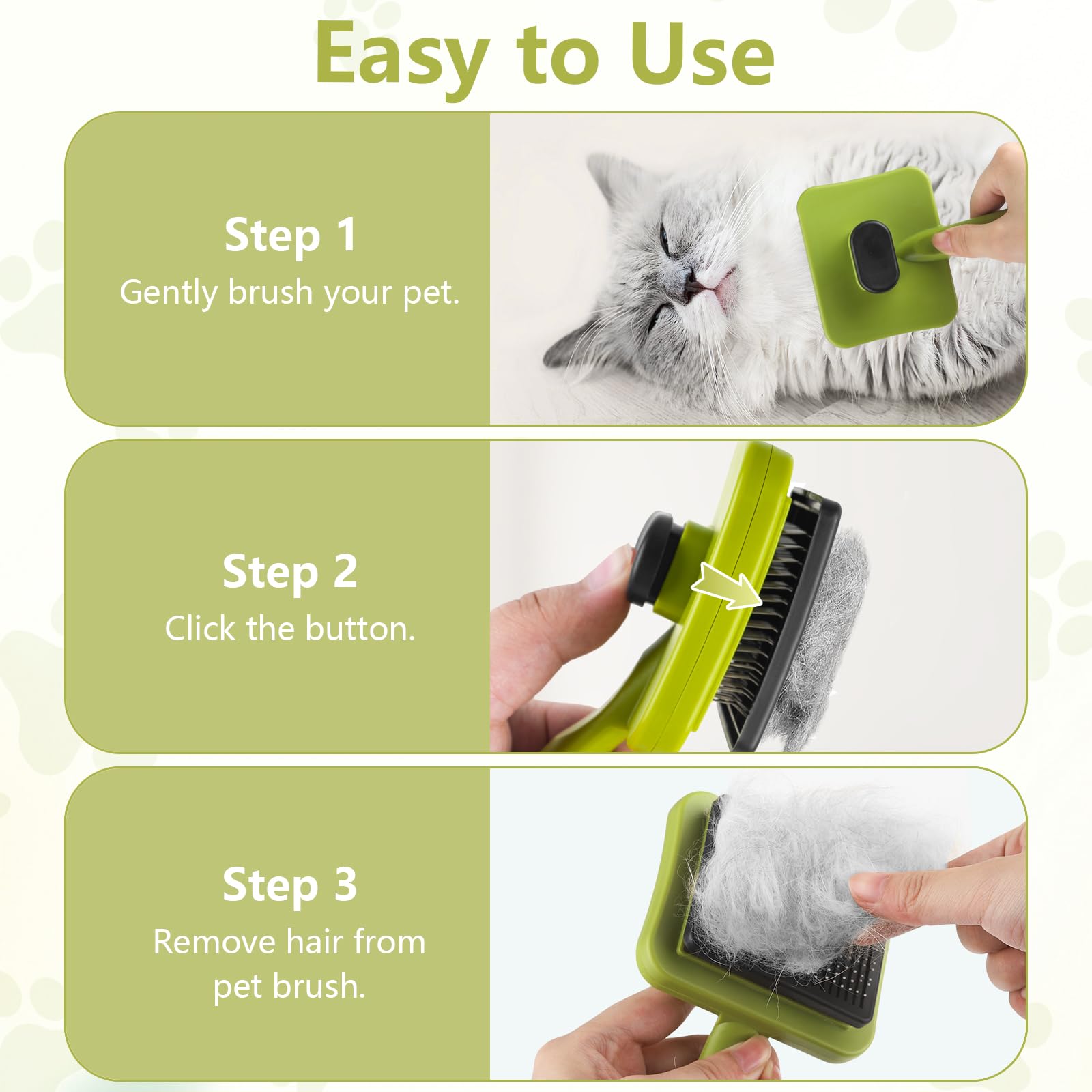 MOXYOY Self Cleaning Pet Hair Comb - Undercoat Removal | Stainless Steel Pins | Green 5