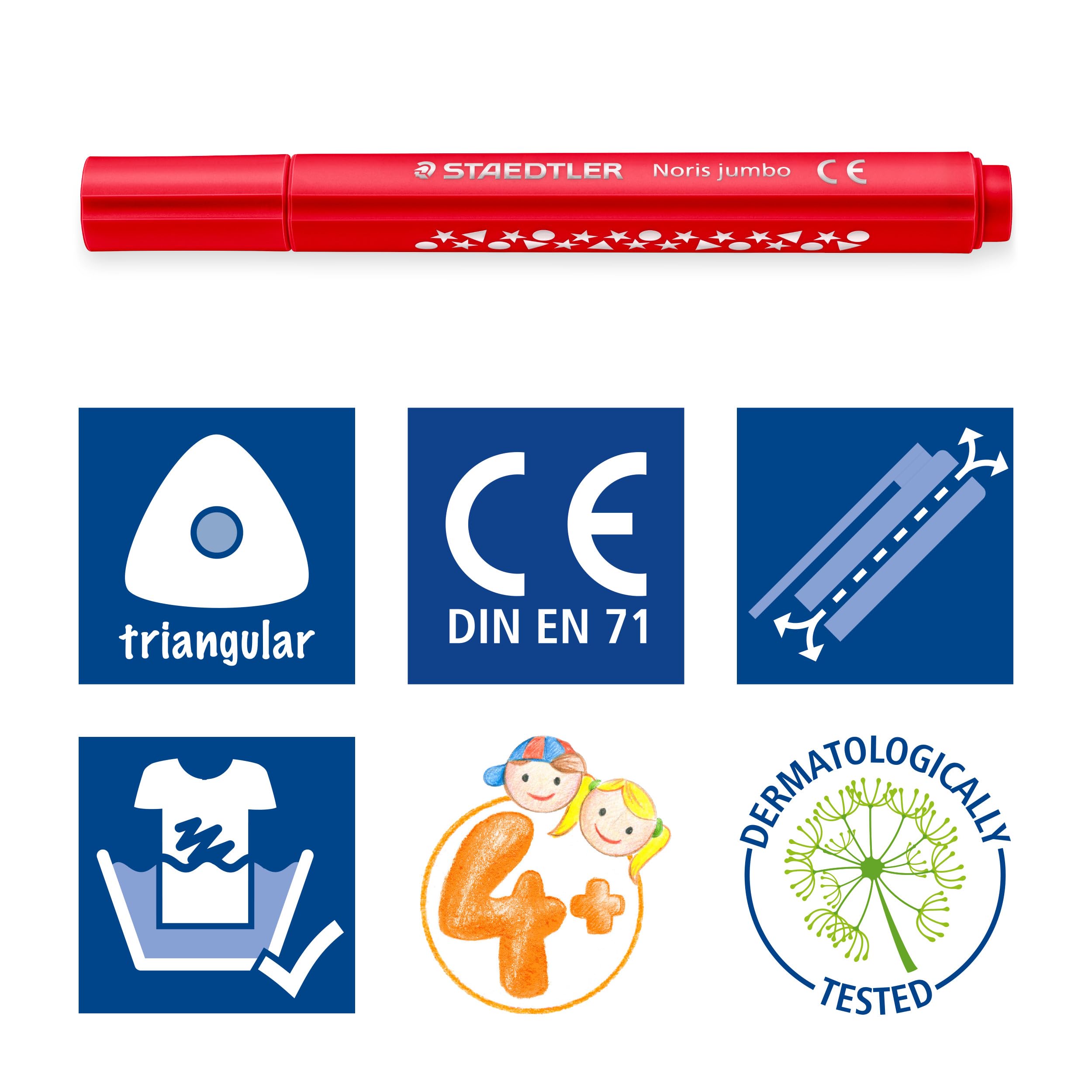 STAEDTLER Noris Jumbo Colouring Markers for Toddlers - Pack of 10 Assorted Colours | Water-Based Ink 5