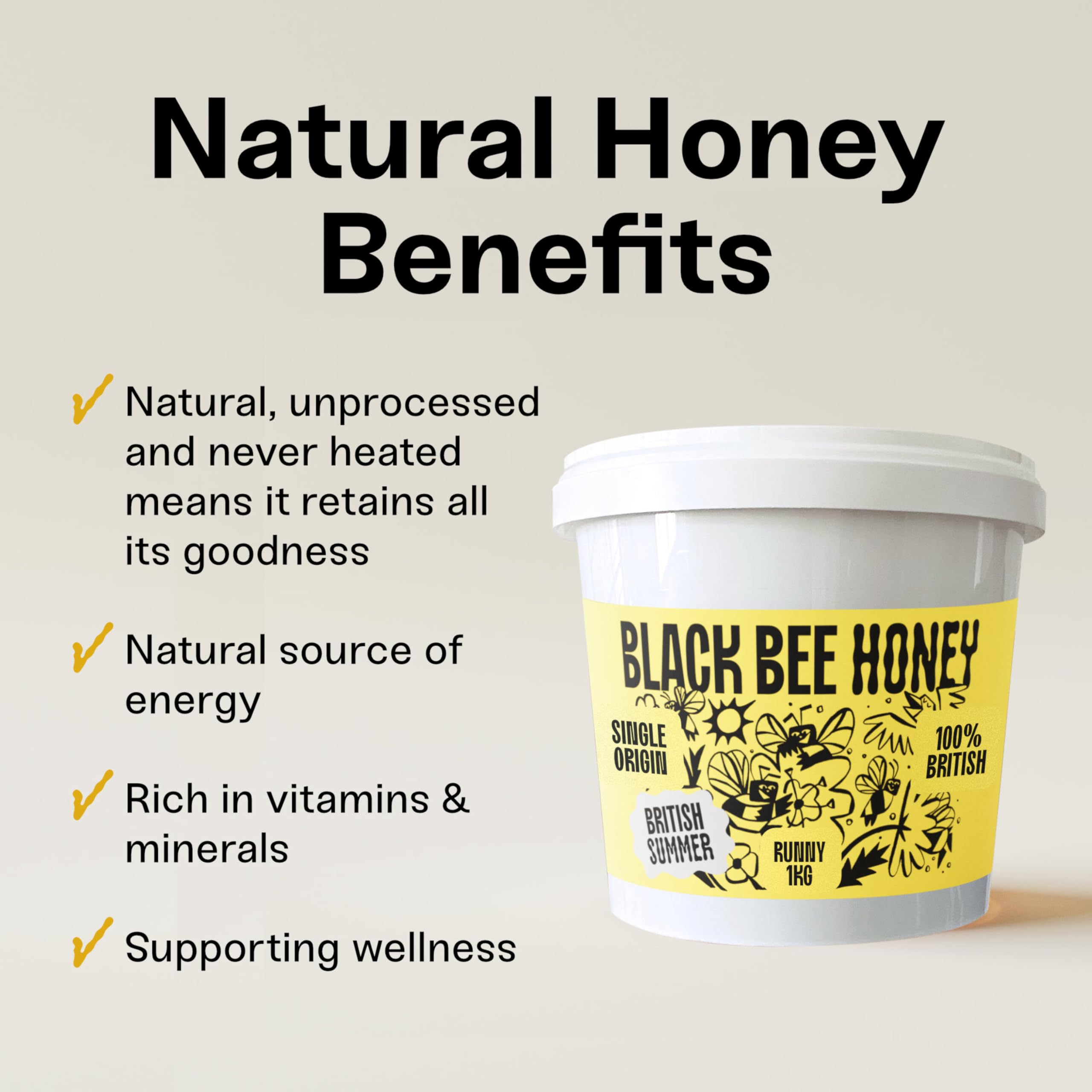 British Summer Honey - Pure and Natural, Single-Origin, Unpasteurised, 1 kg Plastic Tub 6
