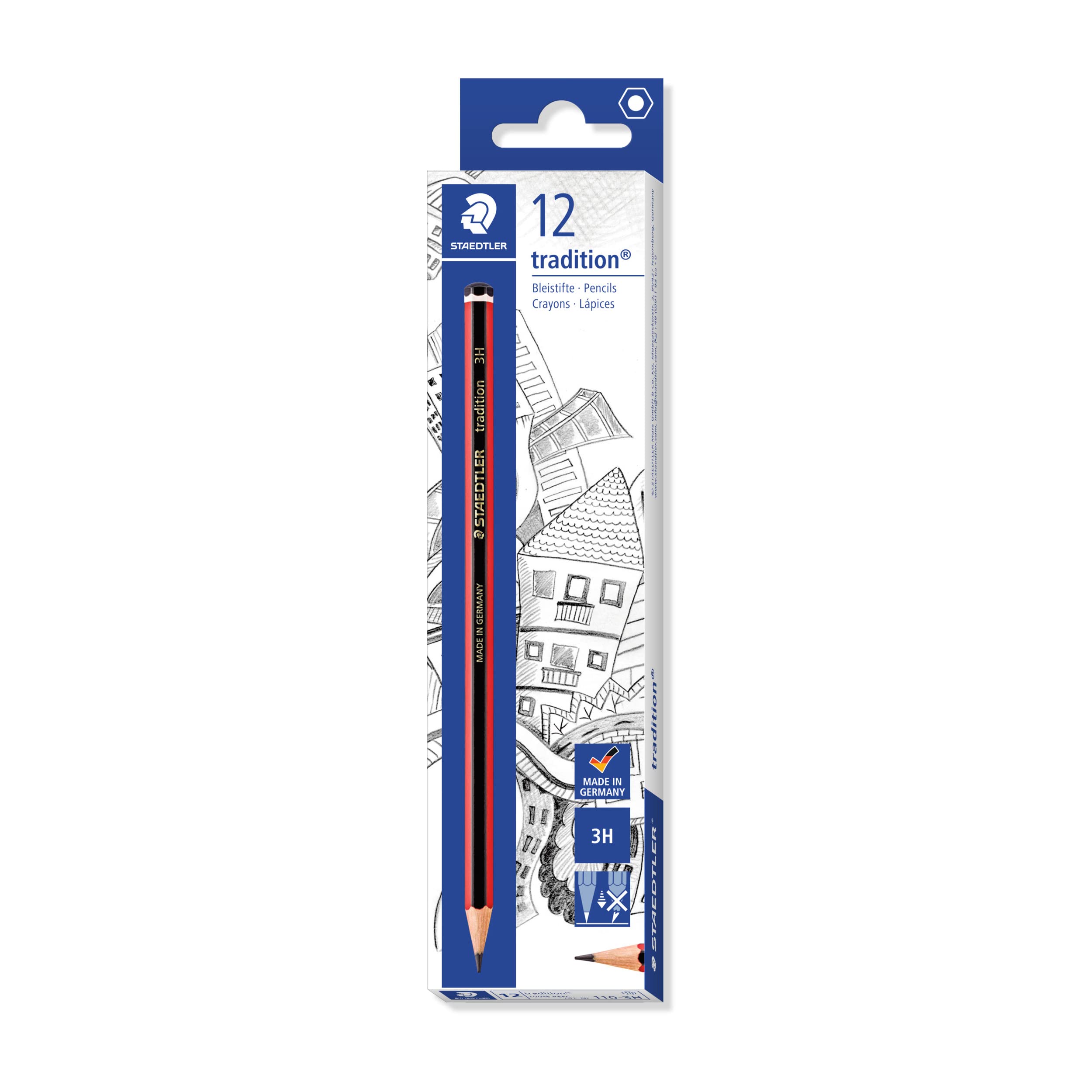 STAEDTLER 110-3H Tradition Graphite Pencil - 3H Hardness | Box of 12 | 2mm Lead 1
