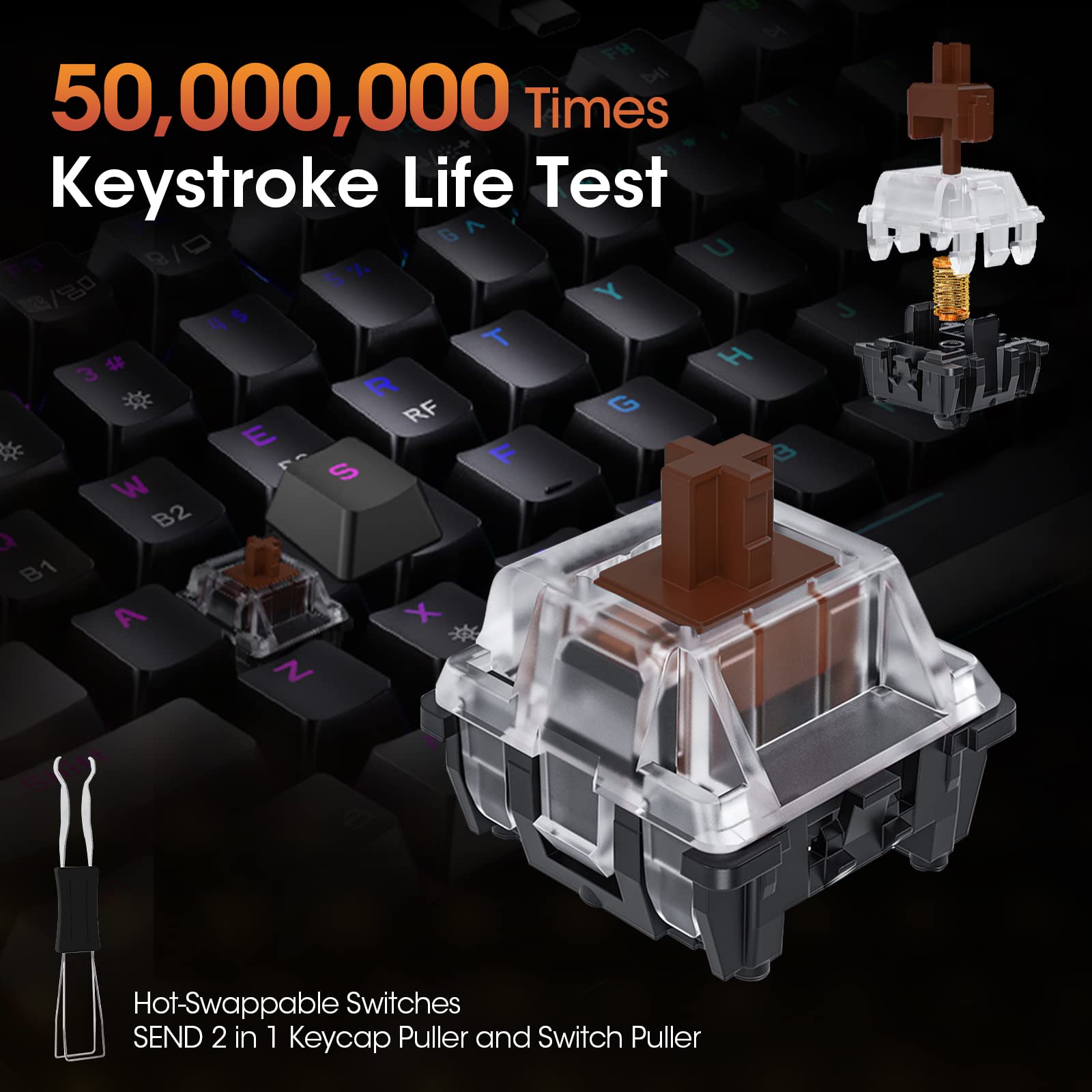 KOORUI MK082 82-Key Mechanical Gaming Keyboard - Wireless/Wired RGB Backlit with Brown Switch 2