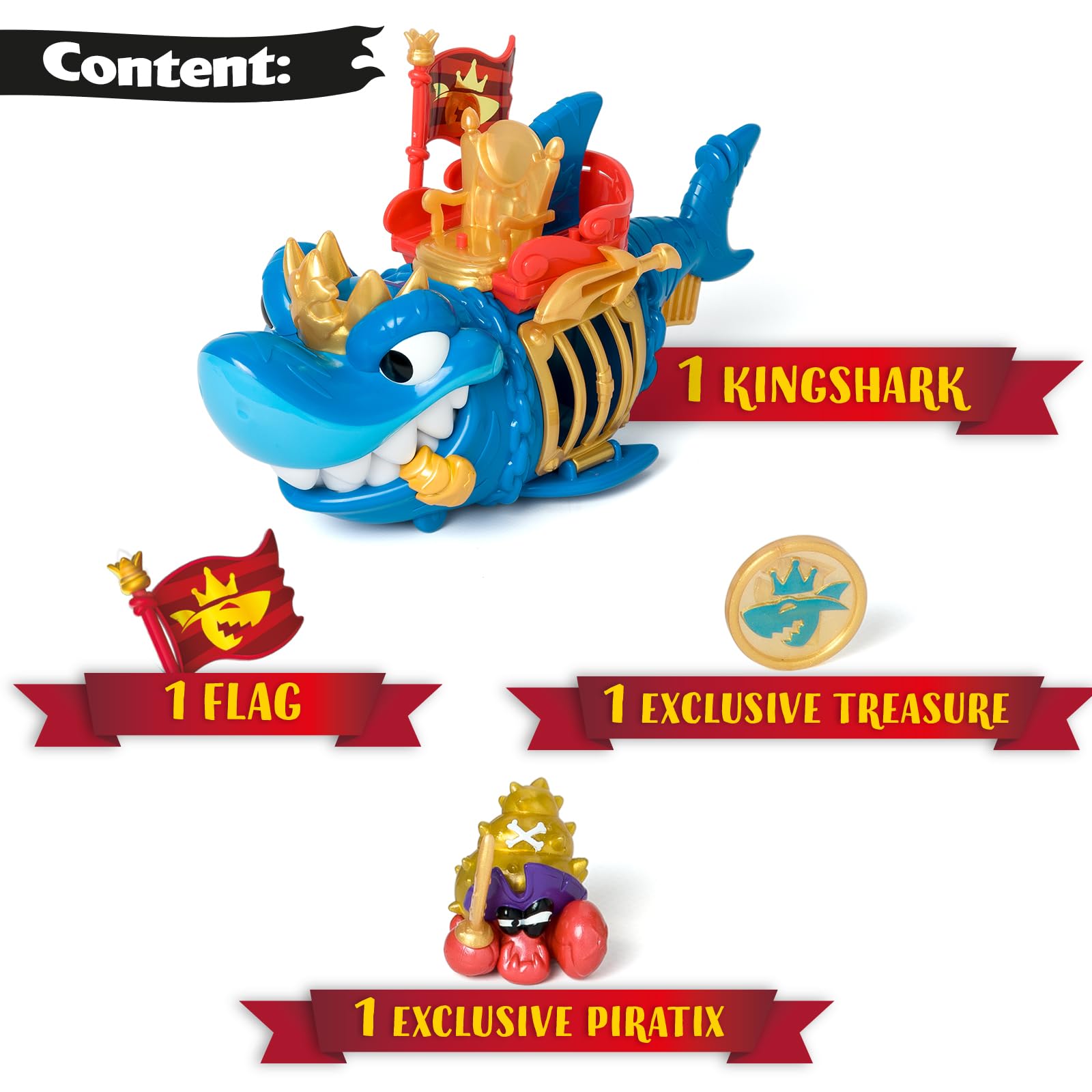PIRATIX ADVENTURE WORLD King Shark Playset - Articulated Shark with Capture Cage | Blue | Ages 3+ 5