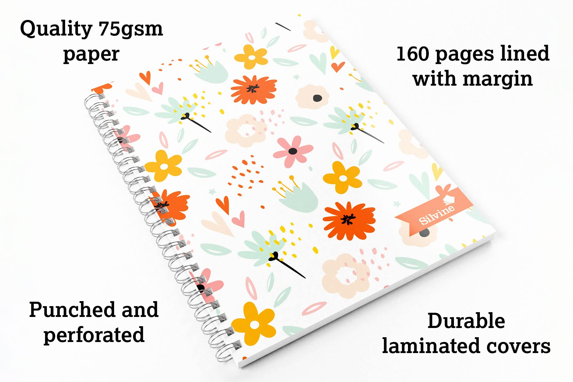 Silvine A5 Wirebound Notebook - 160 Page Feint Ruled with Perforated Pages | Assorted Designs 3