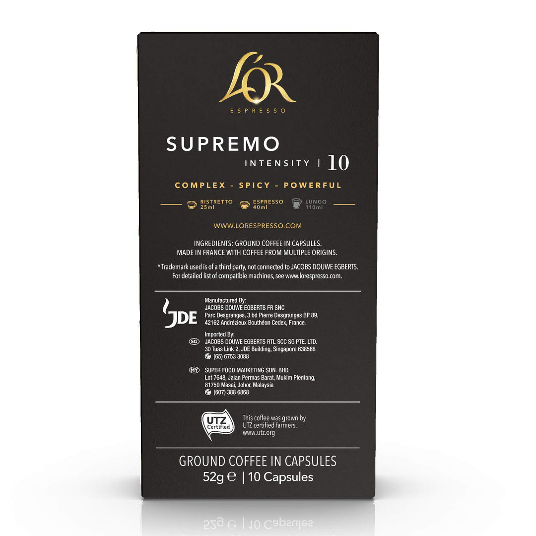 L'OR Espresso Supremo Intensity 10 - Coffee Capsules (Pack of 10)