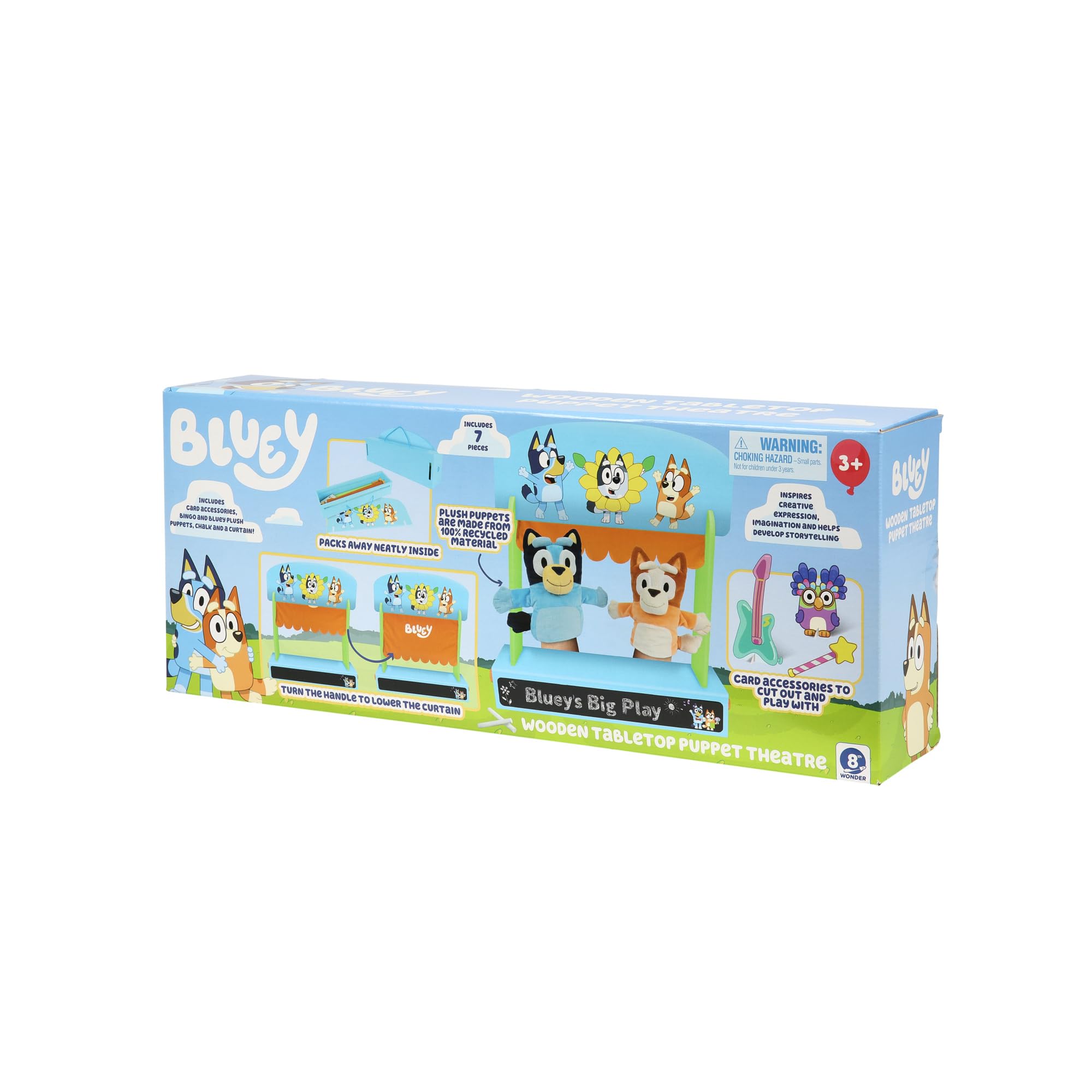 Bluey Wooden Puppet Theater Playset - FSC-Certified Wood, Includes 2 Hand Puppets 6