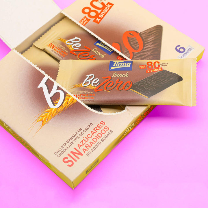 Tirma BeZero Dark Chocolate Dipped Light Biscuits | No Added Sugars, 80 kcal Each | 6 Individually Wrapped Snacks