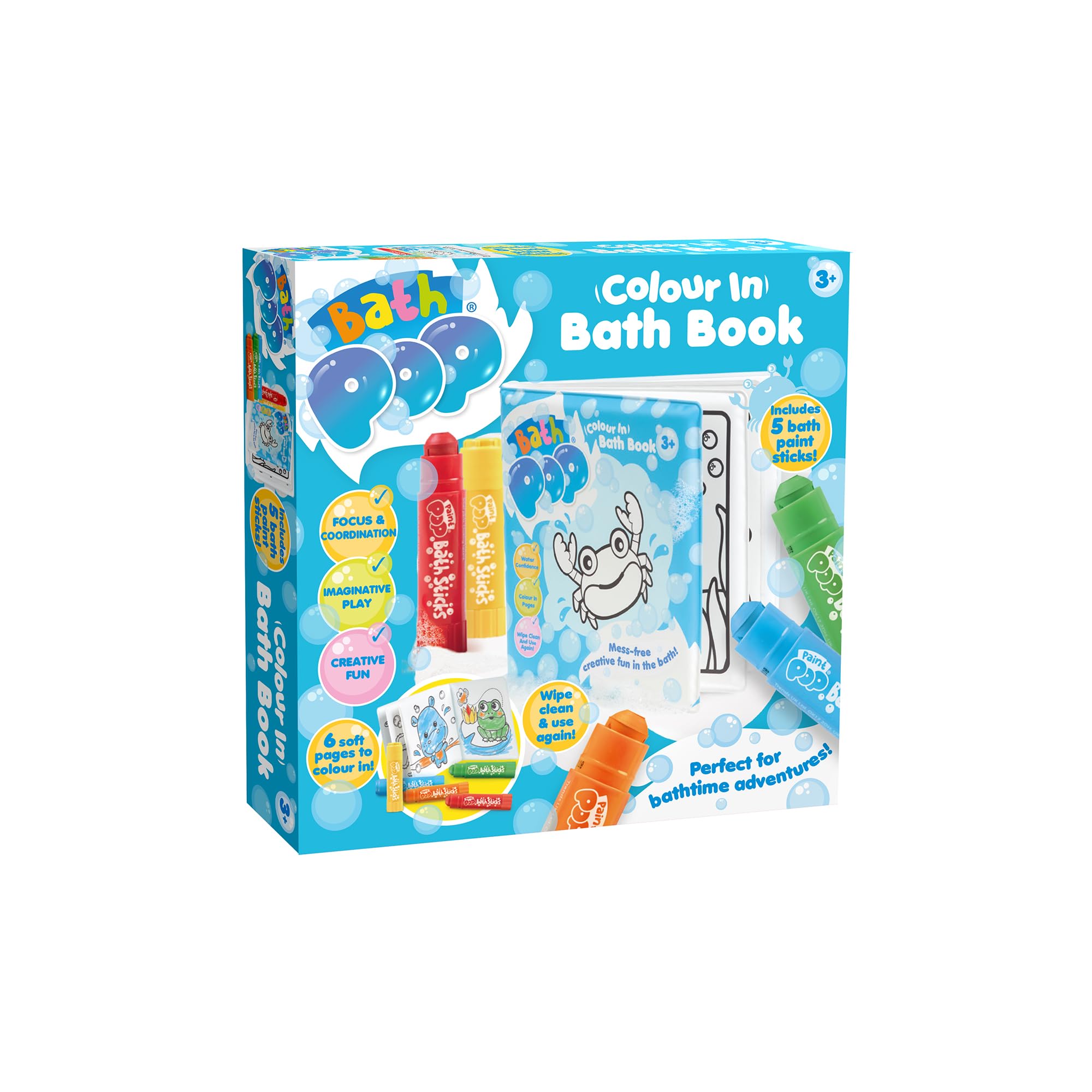 Bath Pop Colouring Book and 5 Bath Sticks - Washable Paint Set | Toddler Bath Toy | Ages 3+ 1