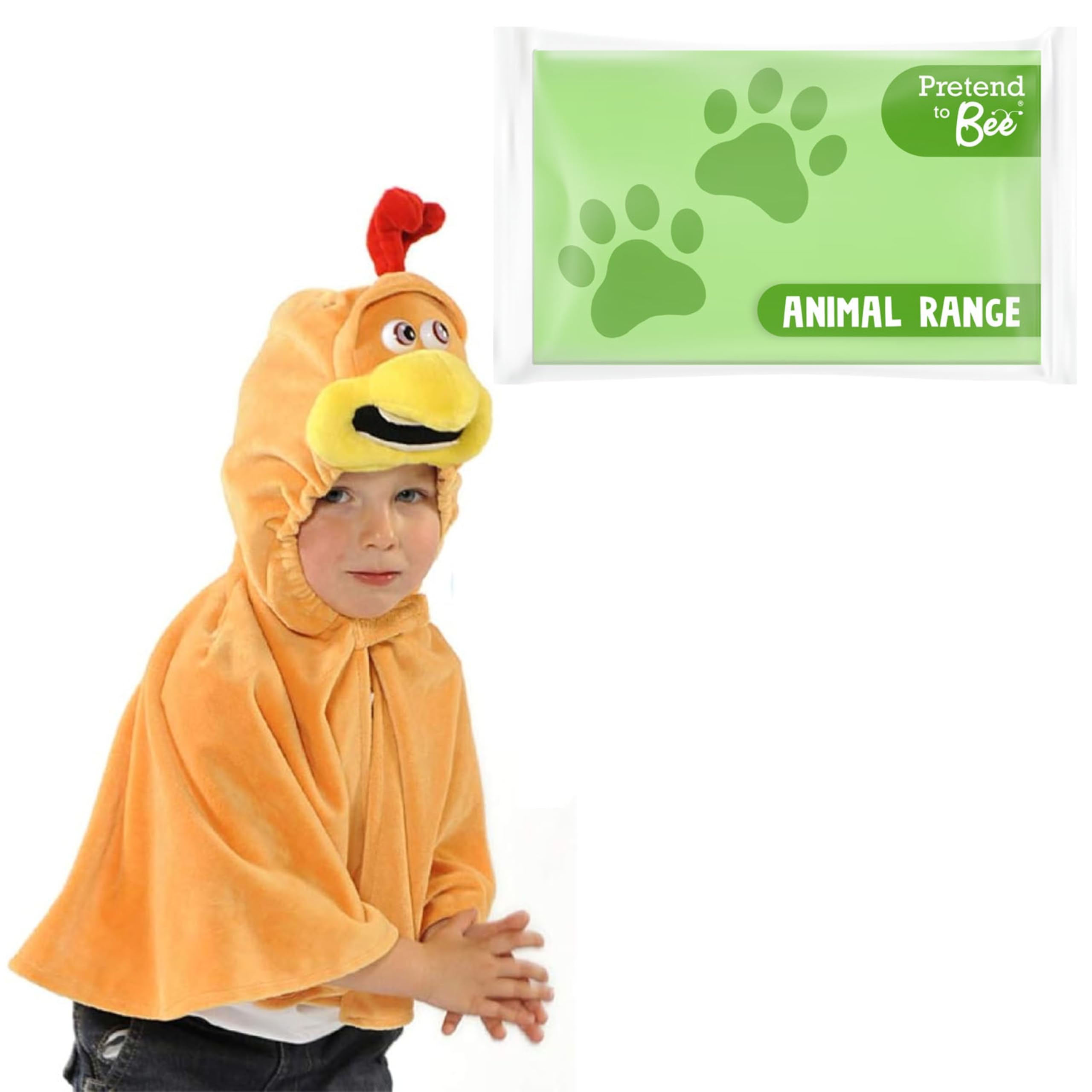 PRETEND TO BEE Chicken Cape Costume for Kids 3-7 Years - Velcro Fastening Hooded Dress Up Cape
