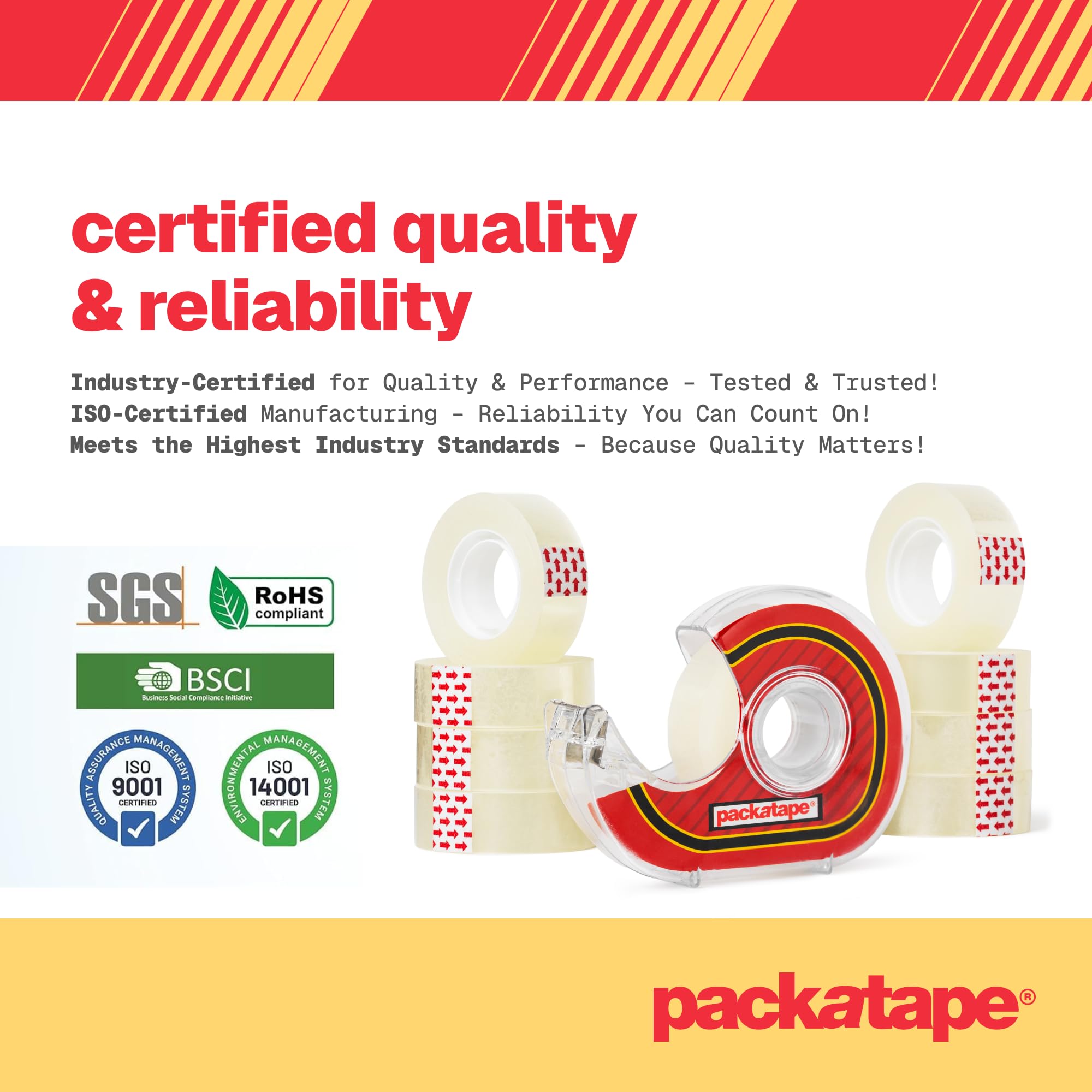 Packatape Cellotape - 9 Clear Transparent Rolls (18mm x 33m) with Dispenser 9