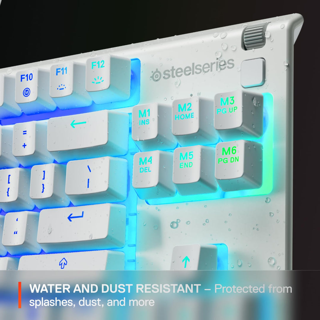 SteelSeries Apex 3 TKL White RGB Gaming Keyboard - UK Layout - 8-Zone RGB - Whisper-Quiet Switches - Water Resistant