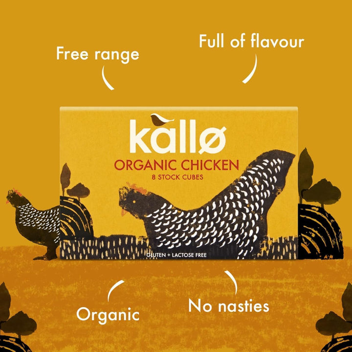 Kallo Organic Chicken Stock Cubes, Gluten Free & Lactose Free, No Artificial Additives, 90 Cubes (15 x 6)