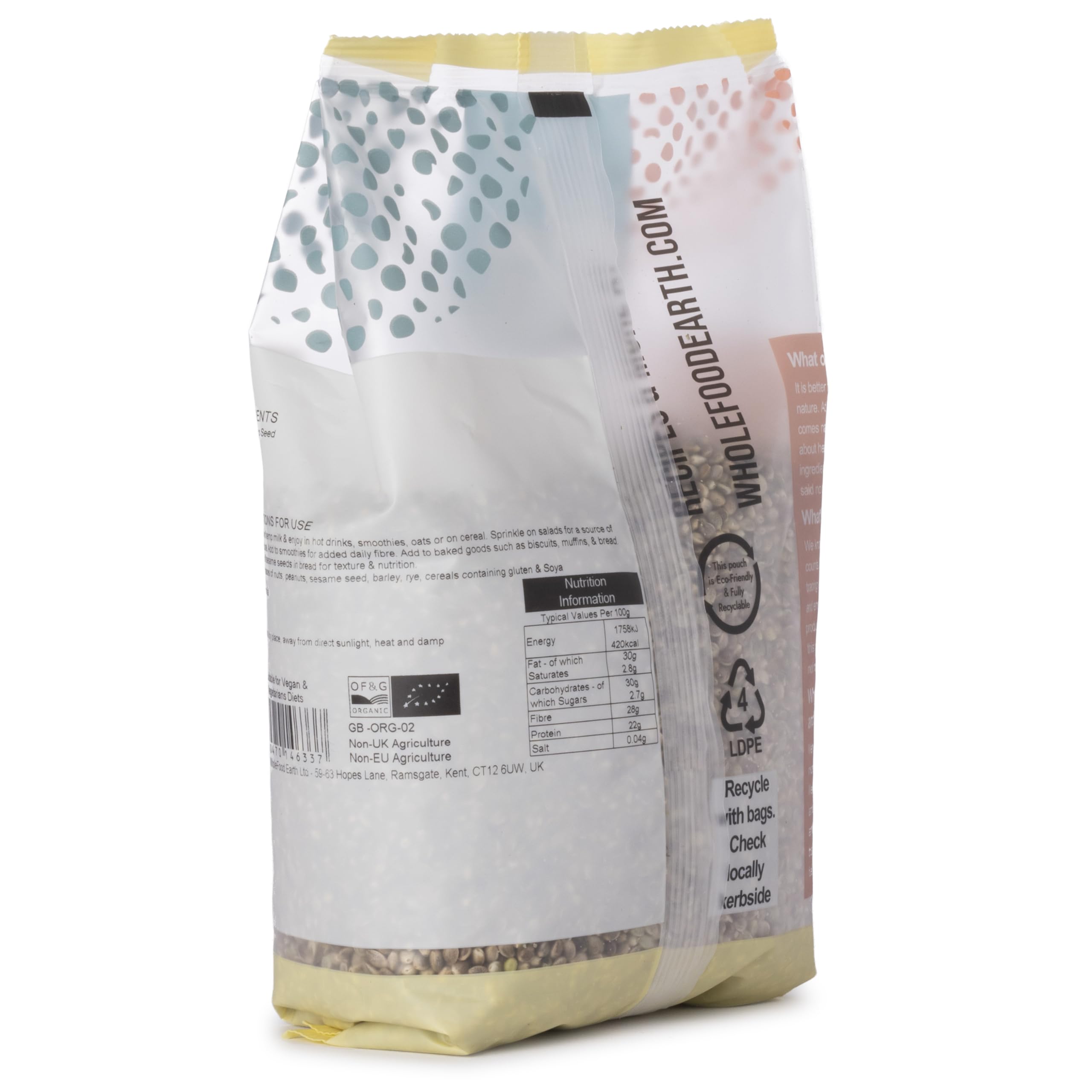 Wholefood Earth Organic Hemp Seed - 500g | Raw | High Fibre | GMO Free 2