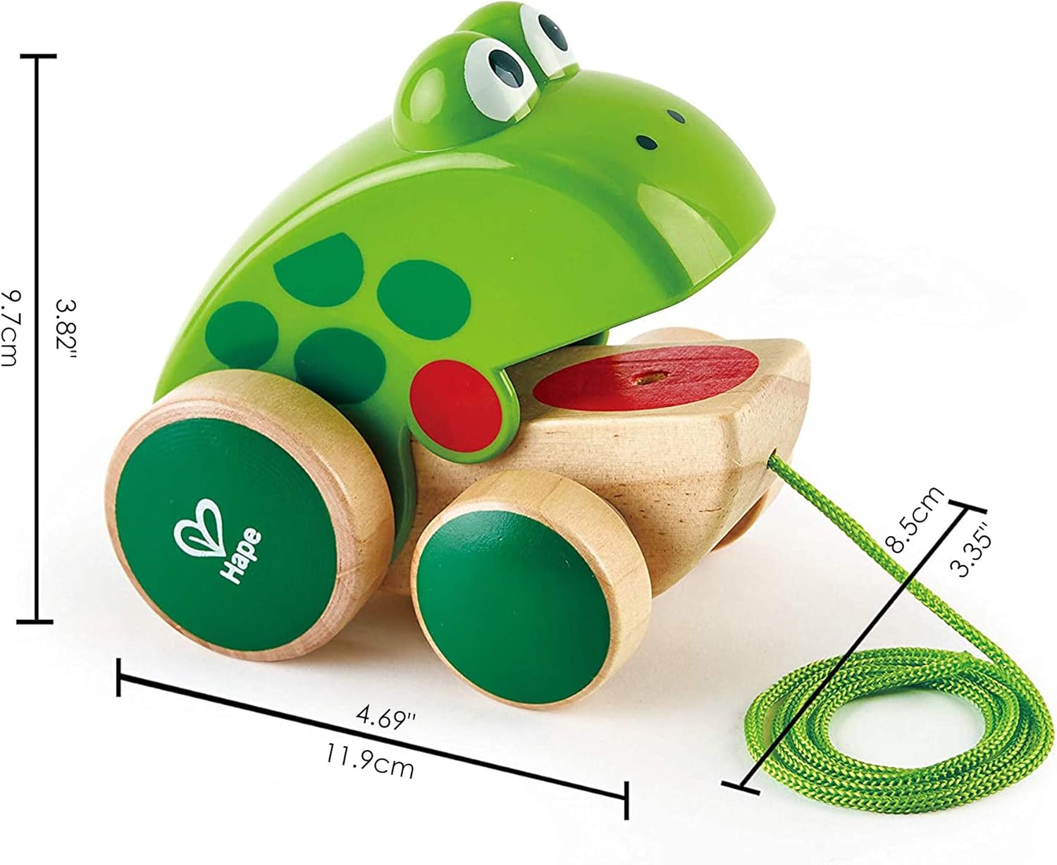 Hape - Frog Pull Along Wooden Fly-Eating Toddler Toy, Multicoloured 2
