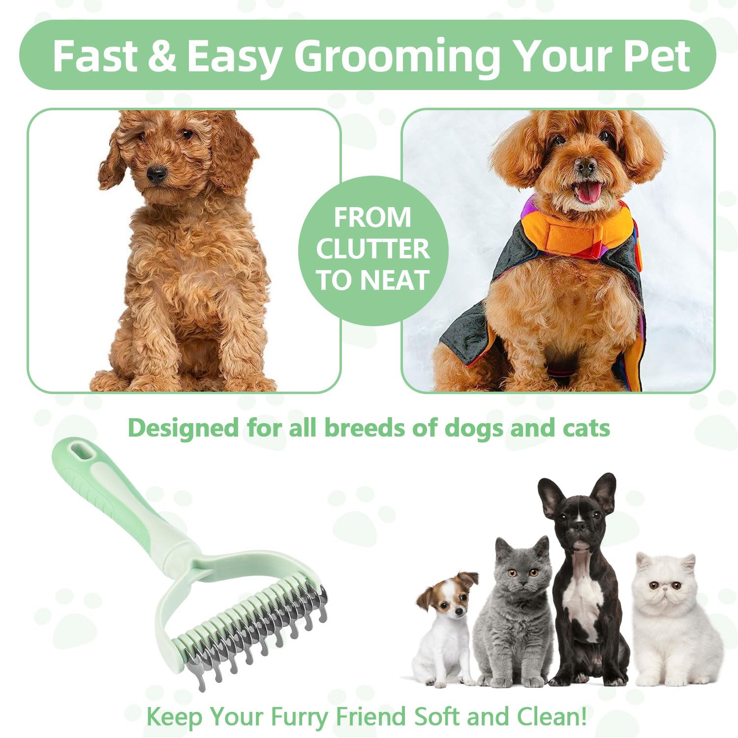 MOXYOY 2-in-1 Dematting Rake for Dogs and Cats | Stainless Steel | Medium Size 7