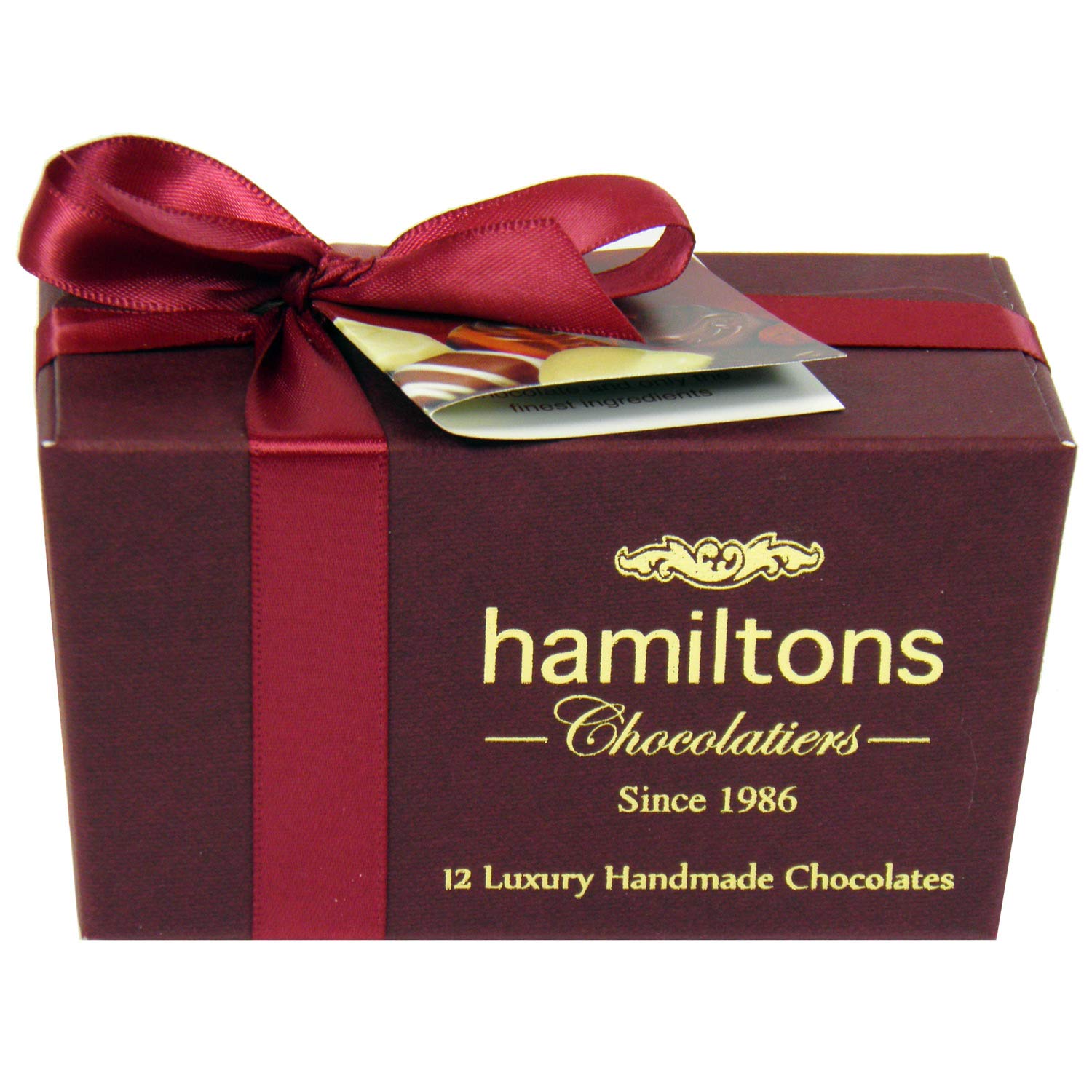 Hamiltons - Burgundy Luxury Belgian Ballotin 12 Handmade Chocolates Gift Box 3
