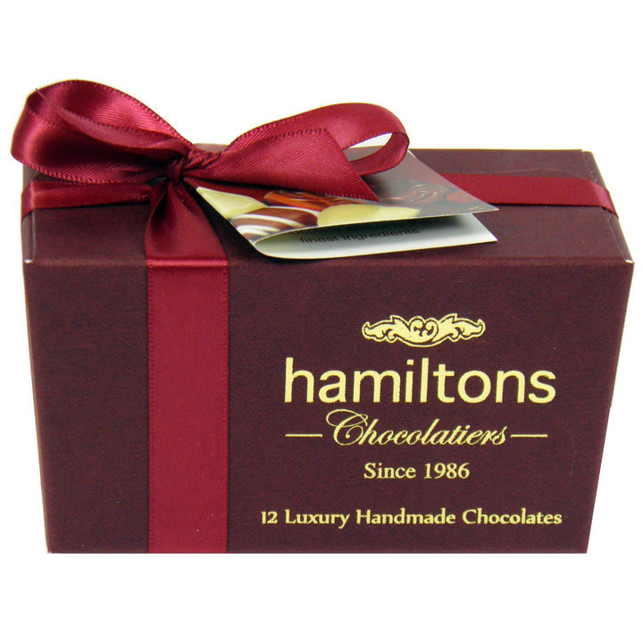 Hamiltons - Burgundy Luxury Belgian Ballotin 12 Handmade Chocolates Gift Box