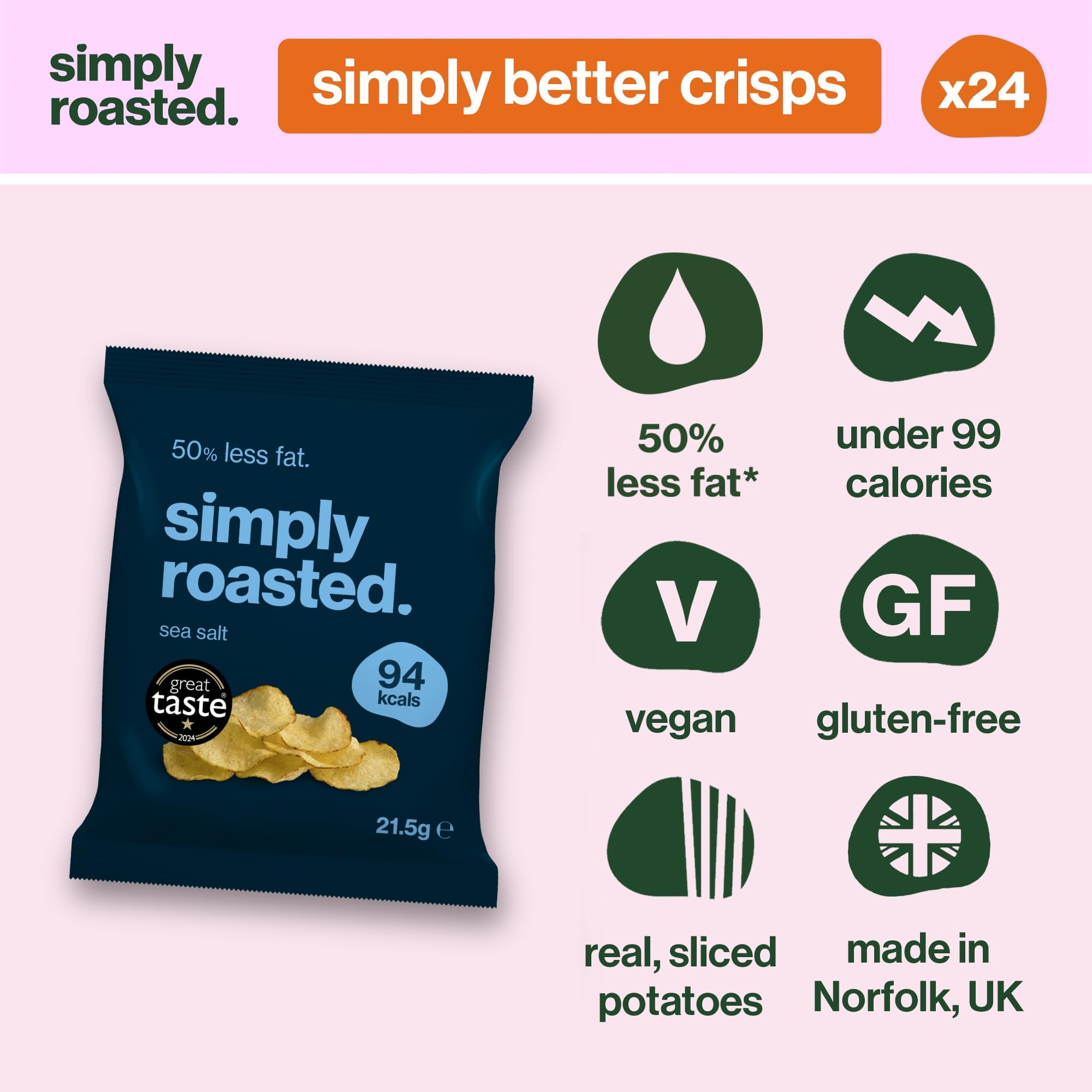 Simply Roasted Sea Salt Crisps - 24 Pack Multipack | 50% Less Fat | Under 99 Calories 2