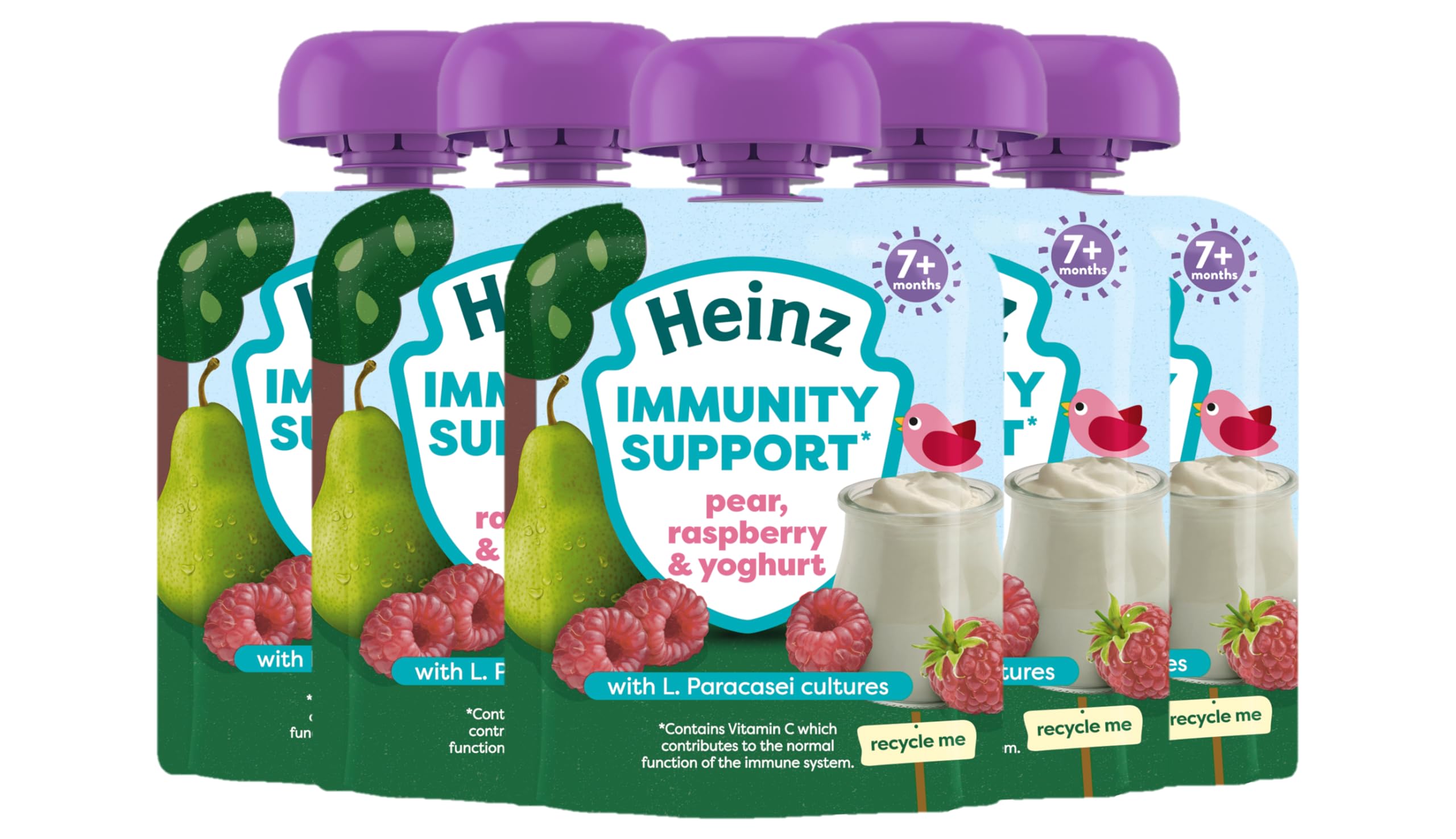 HEINZ Baby Food Pear, Raspberry & Yoghurt Immunity Support Pouch | 6 x 85g