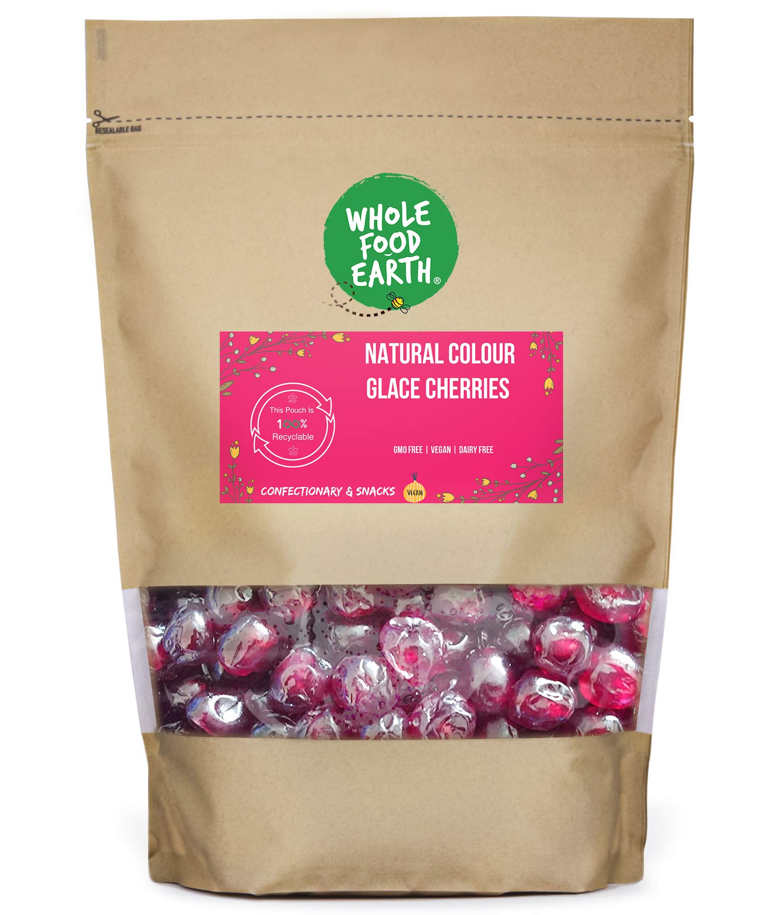 Wholefood Earth Glace Cherries 500g | GMO Free, Vegan, Recyclable Packaging 1