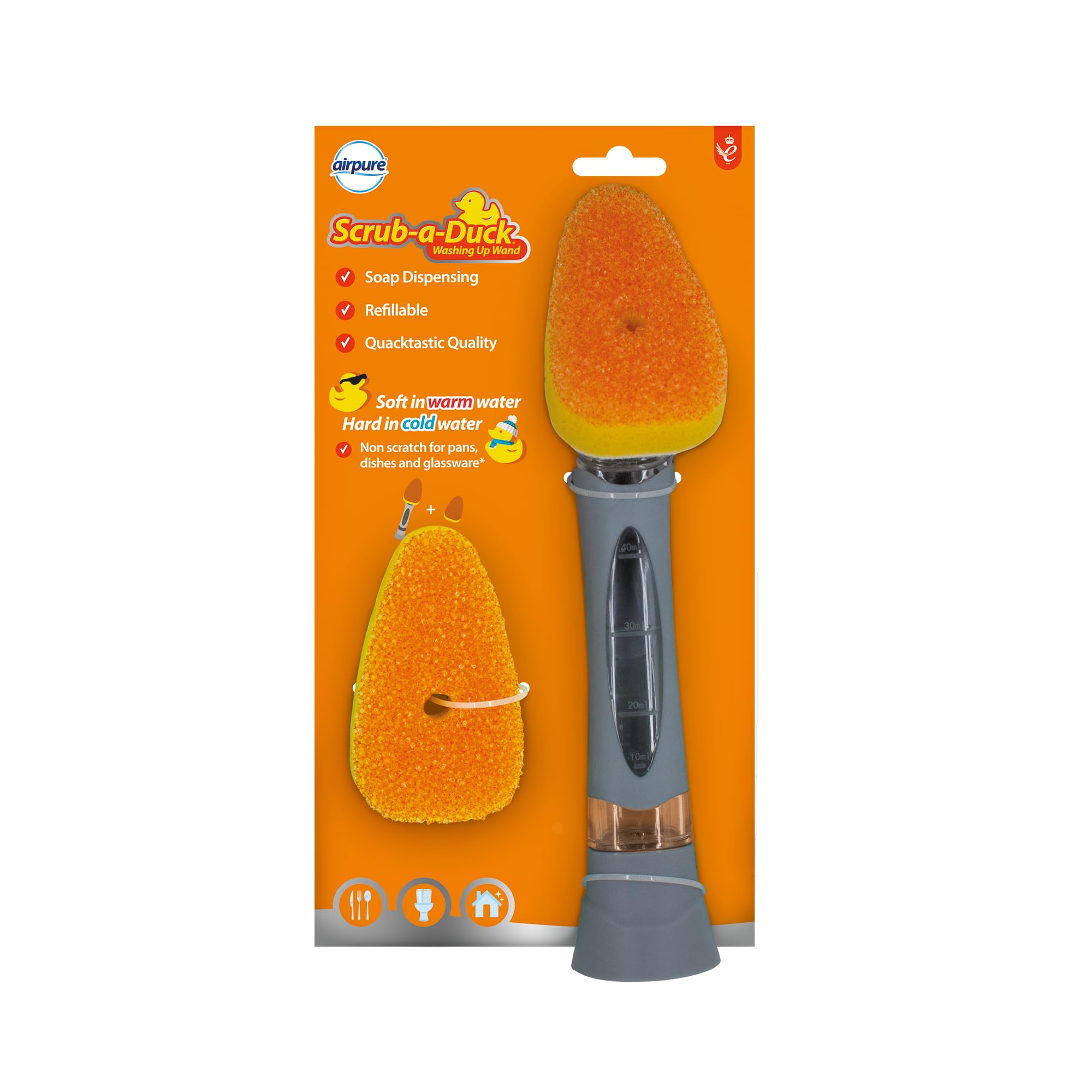 airpure Scrub-a-Duck Washing Up Wand - Soap Dispensing | Refillable Head | Non-Scratch Cleaning 1