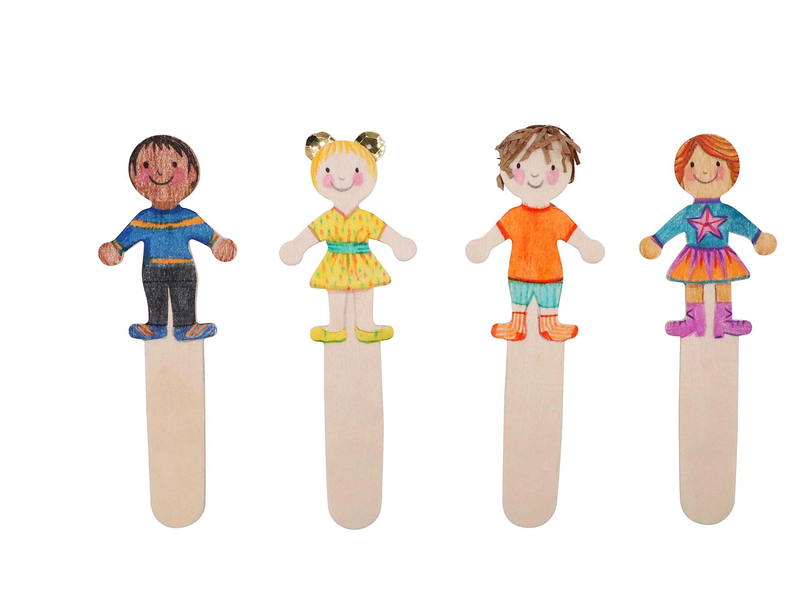 Craftplay Wooden People Craft Sticks - Pack of 10 (5 Boys, 5 Girls) | 6cm x 4.5cm 2