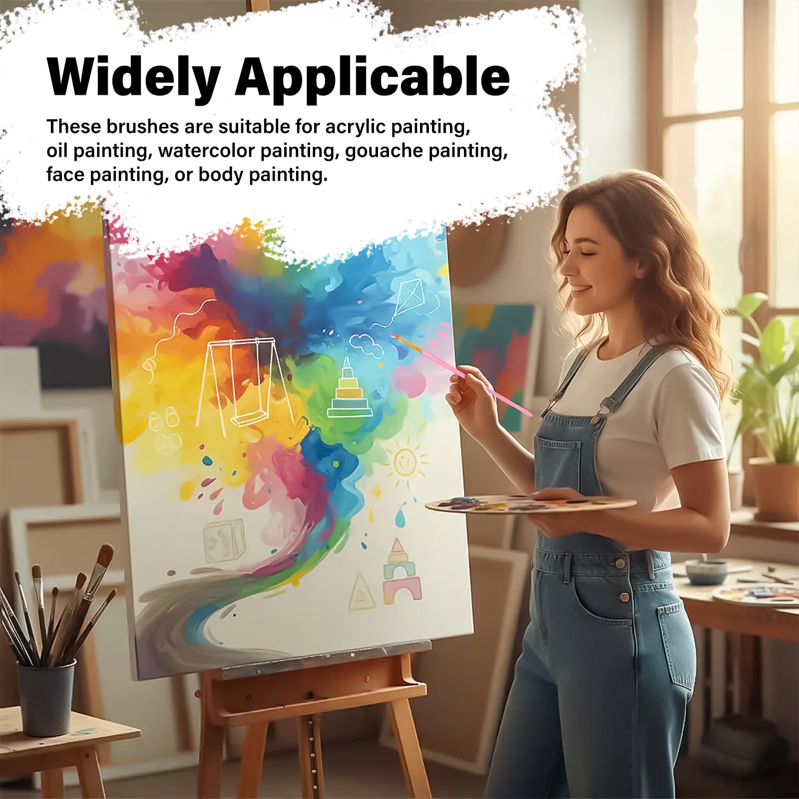 Admygo 20 PCS Paint Brush Set - Nylon Hair, Flat Art Brushes for Watercolor & Oil 3
