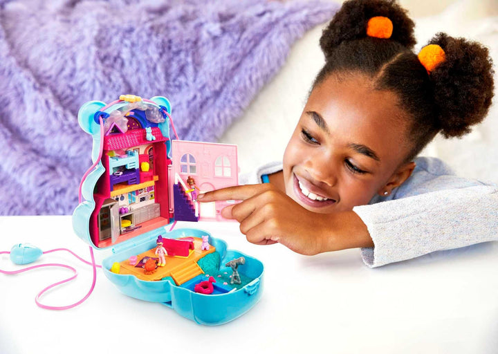 Polly Pocket Teddy Bear Purse Compact - Playset with 2 Micro Dolls & 16 Accessories for Ages 4+