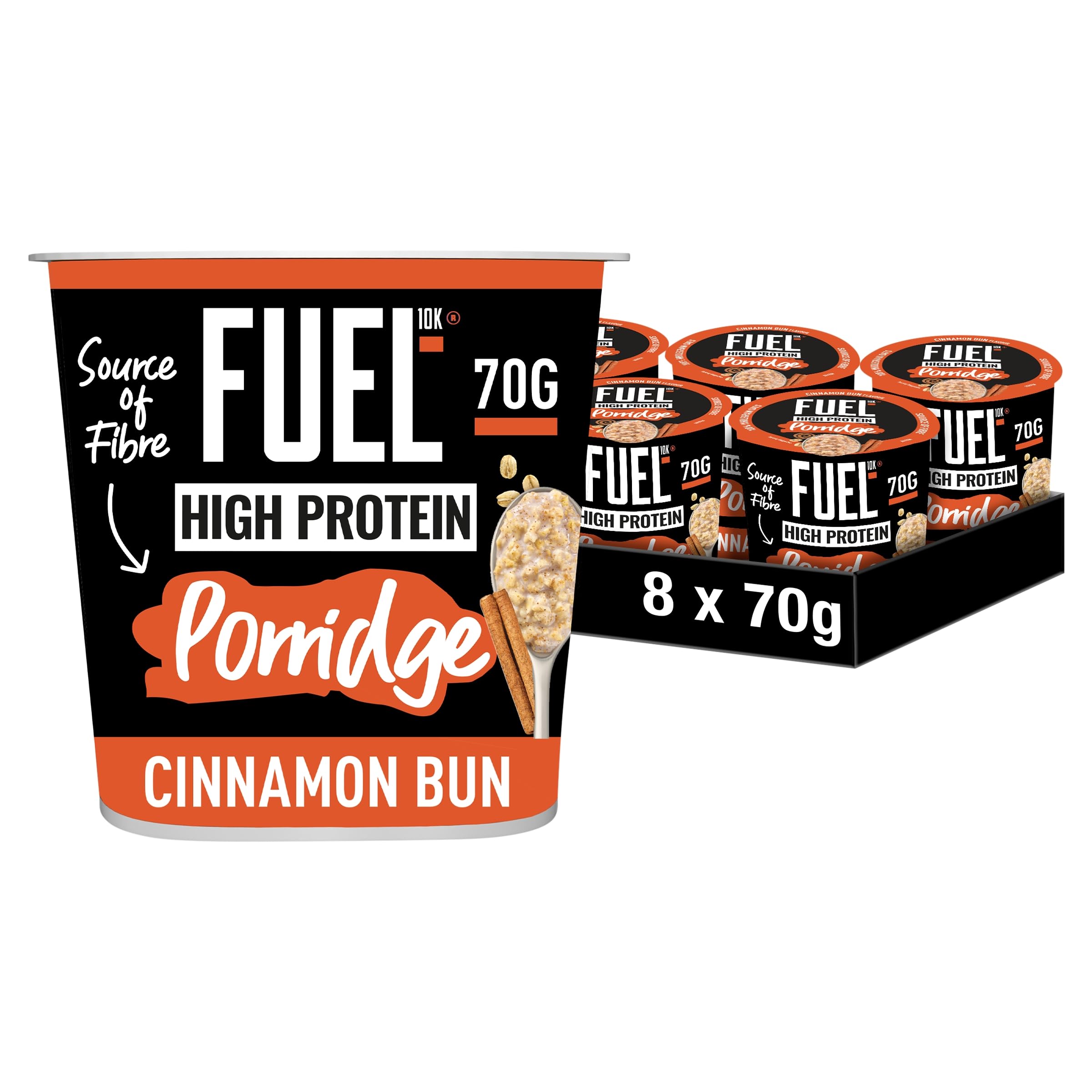 FUEL10K High Protein Cinnamon Bun Porridge Pot - 13g Protein, Wholegrain Oats | 8 Pack of 70g 1
