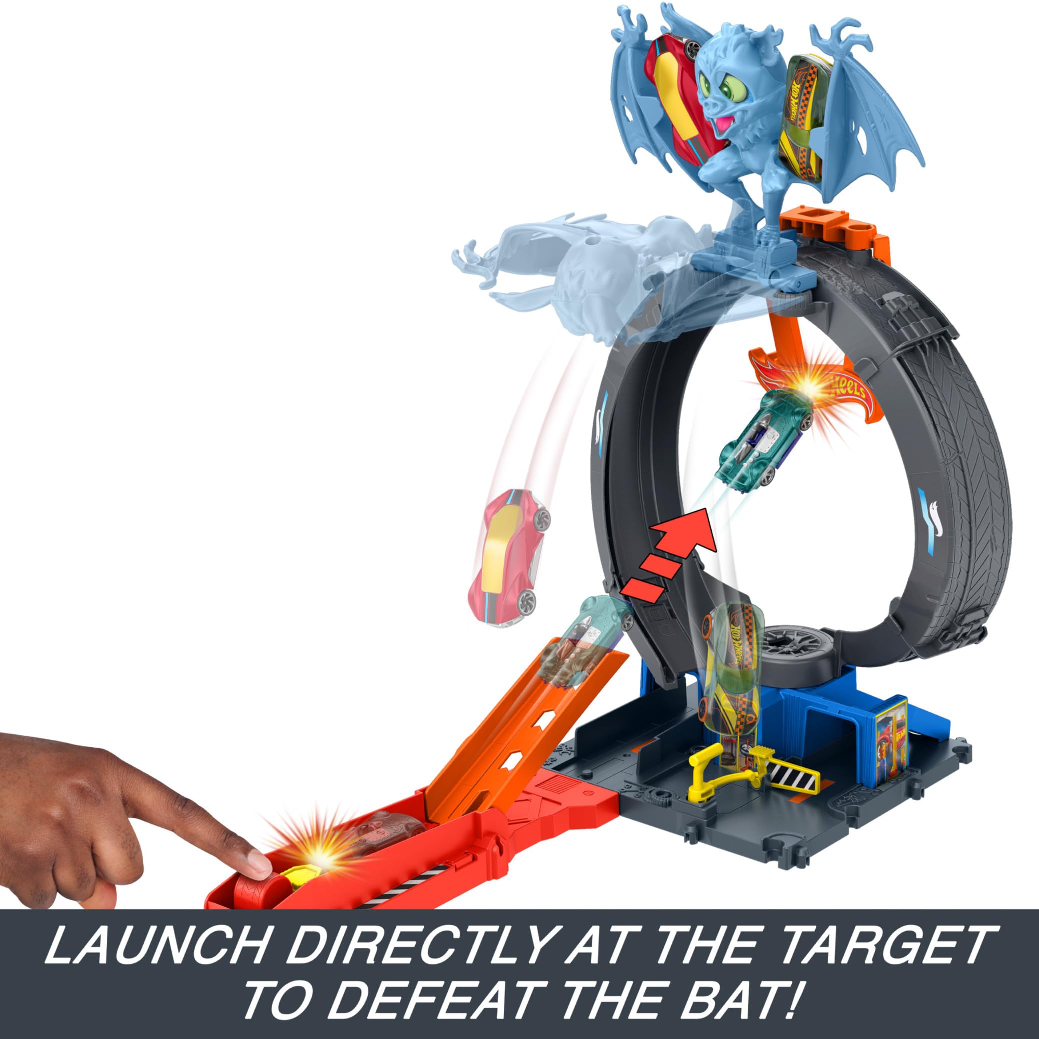 Hot Wheels City Bat Loop Attack Track Set - Adjustable Launcher & Loop, 1:64 Scale Car, HTN78 2
