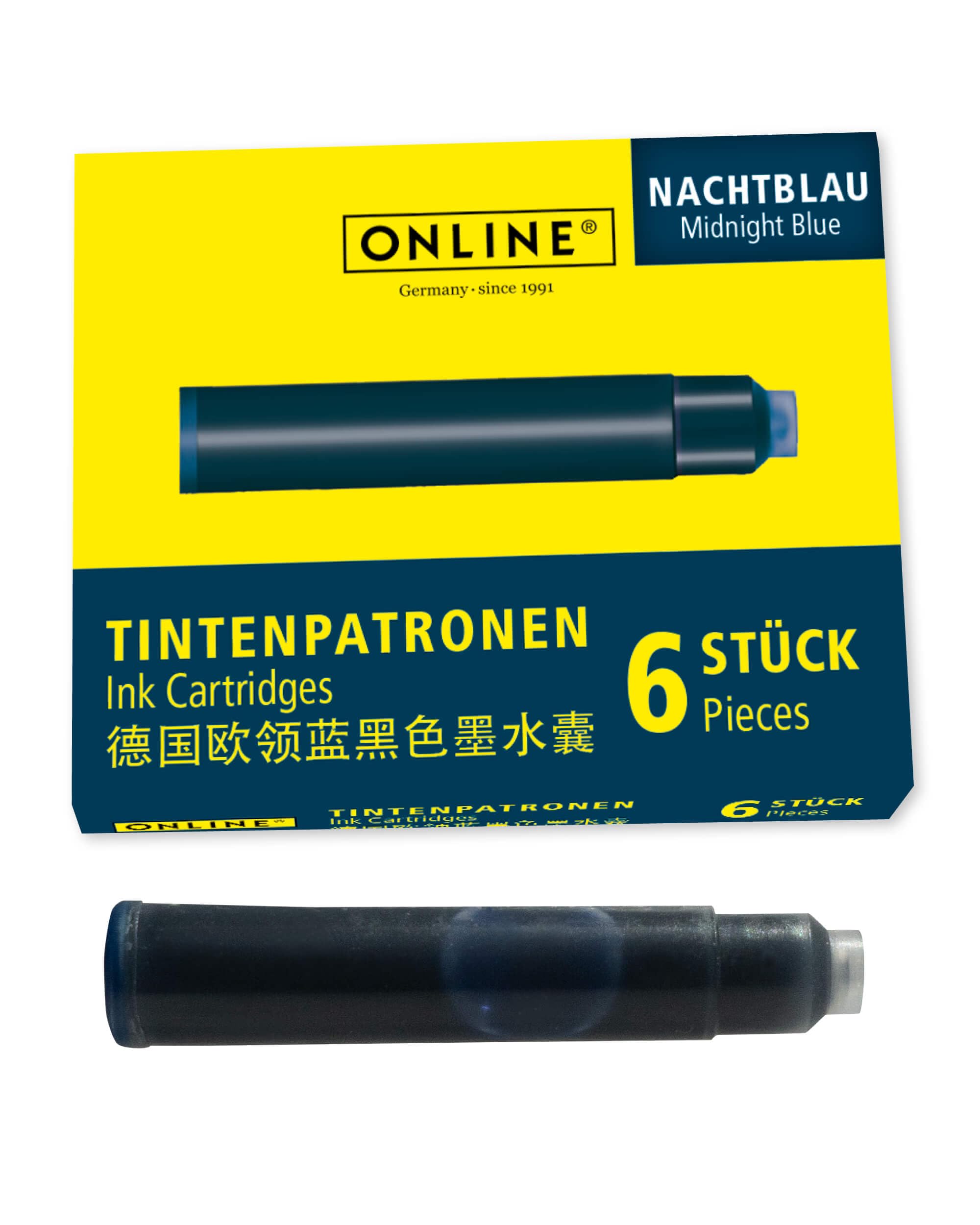 Online Standard Fountain Pen Ink Cartridges - Nightblue | Universal Fit | 6 Pack 1