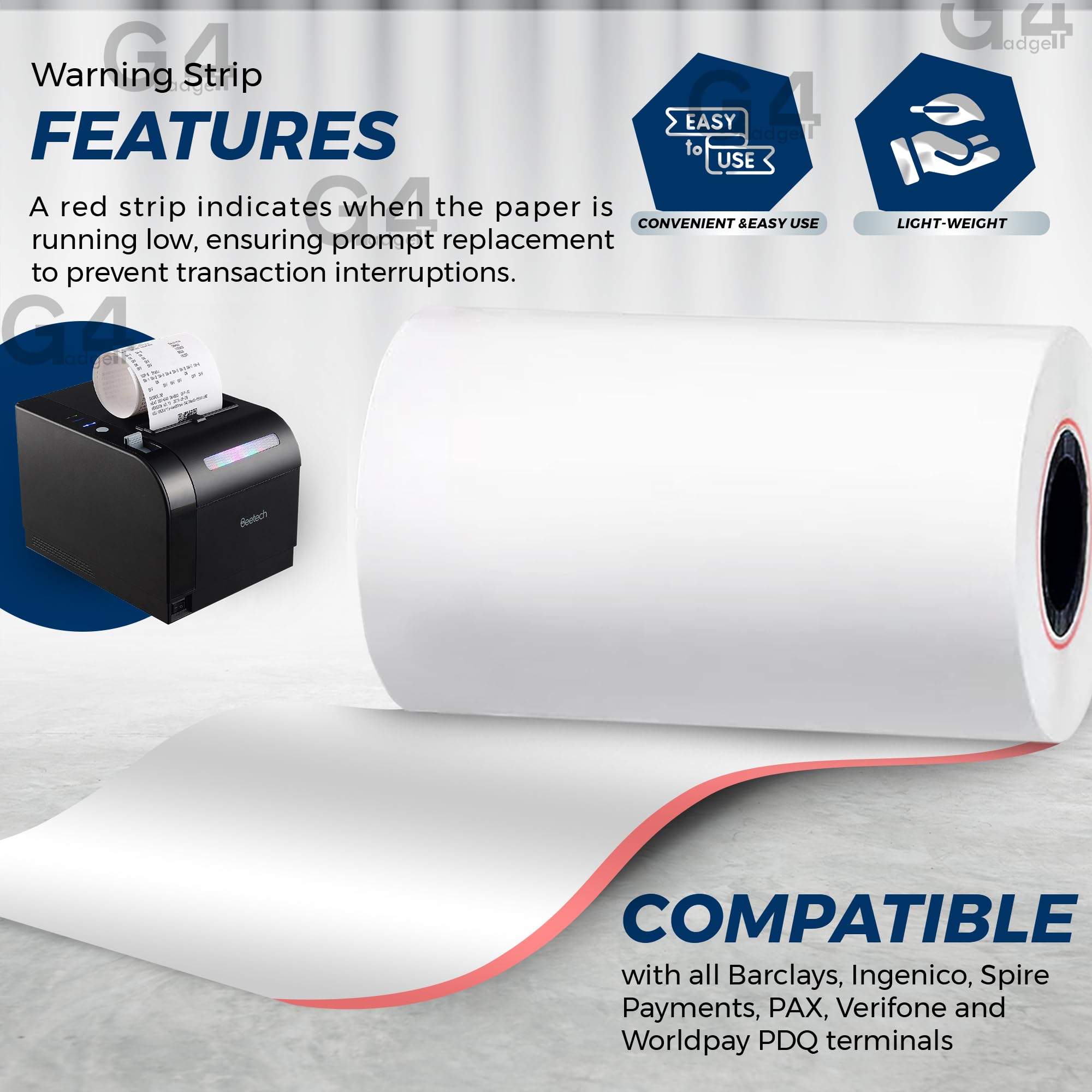 G4GADGET Thermal Paper Till Rolls - 5 Pack, 57mm x 40m for Cash Registers & Credit Card Machines 6